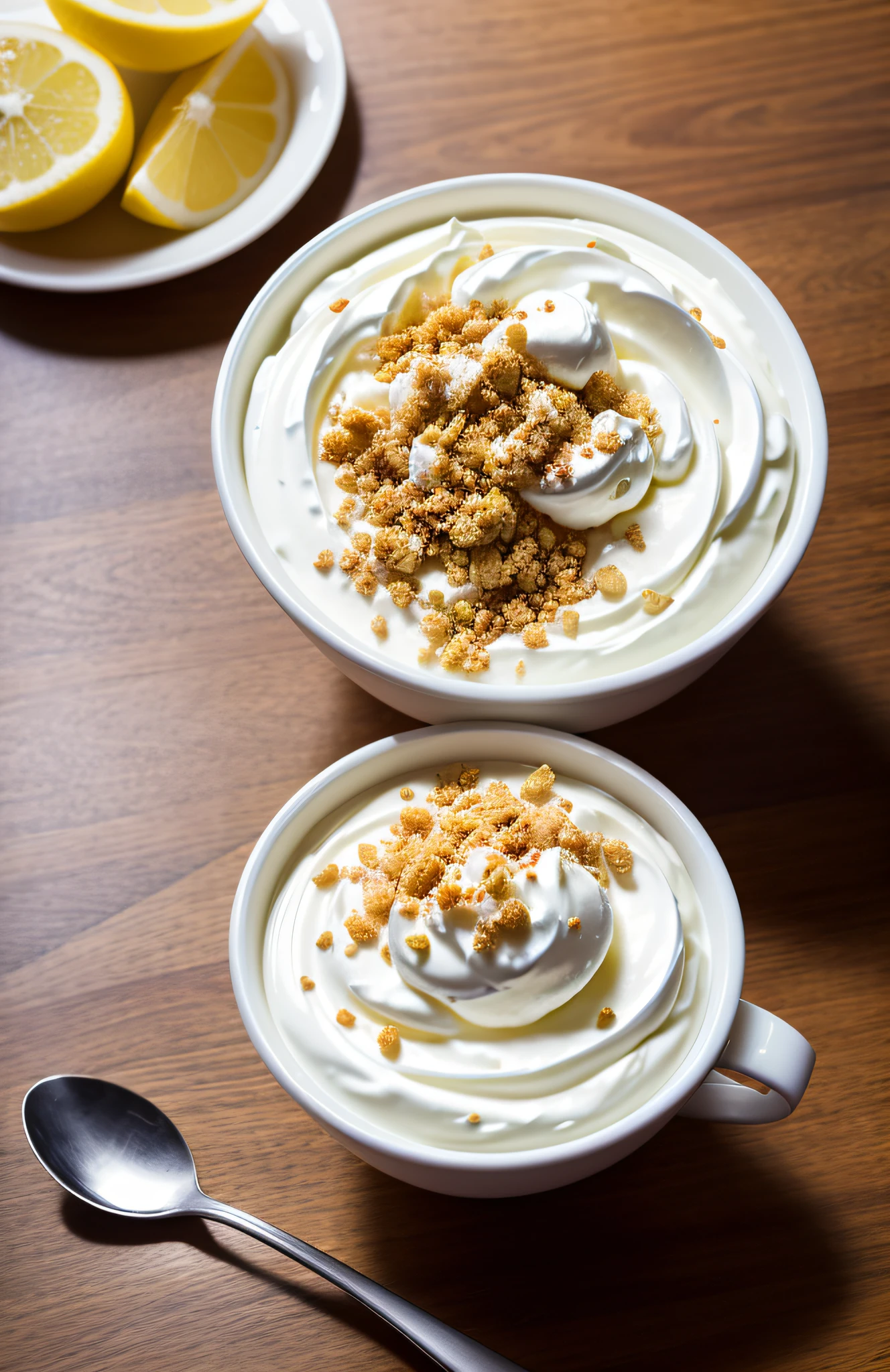 "Indulge in the creamy allure of Greek yogurt through this ultra-realistic and detailed photography. The velvety smooth texture, spooned into delicate coils, entices you to savor the richness of this healthy delight."