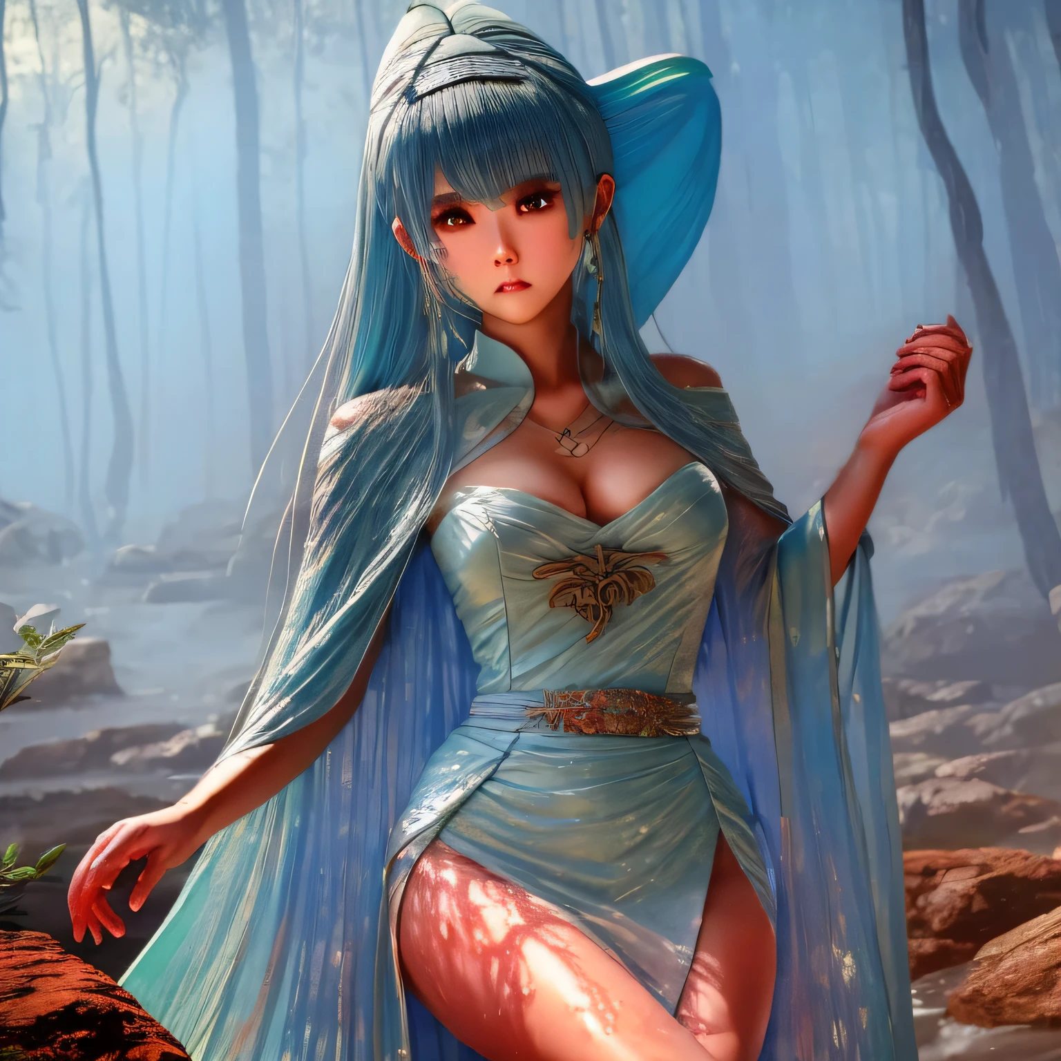A beautiful close-up((adventurer)),jungles,oases,giant and wet trees,best quality,masterpiece,illustration,an extremely deciple and beautiful,extremely detailed,CG,unity,8k wallpaper,Amazing,finely detail,master,best quality,official art,extremely detailed CG unity 8k wallpaper,absurderes,Incredibly Ridiculous res,hugefilesize, ultra - detailed, A high resolution, The is very detailed, Nice detailed girl, very detailed eyes and faces, Beautiful detailed eyes, light in face,(Hanfu:1.1),1girl, full bodyesbian, Full body photo, ru_qun