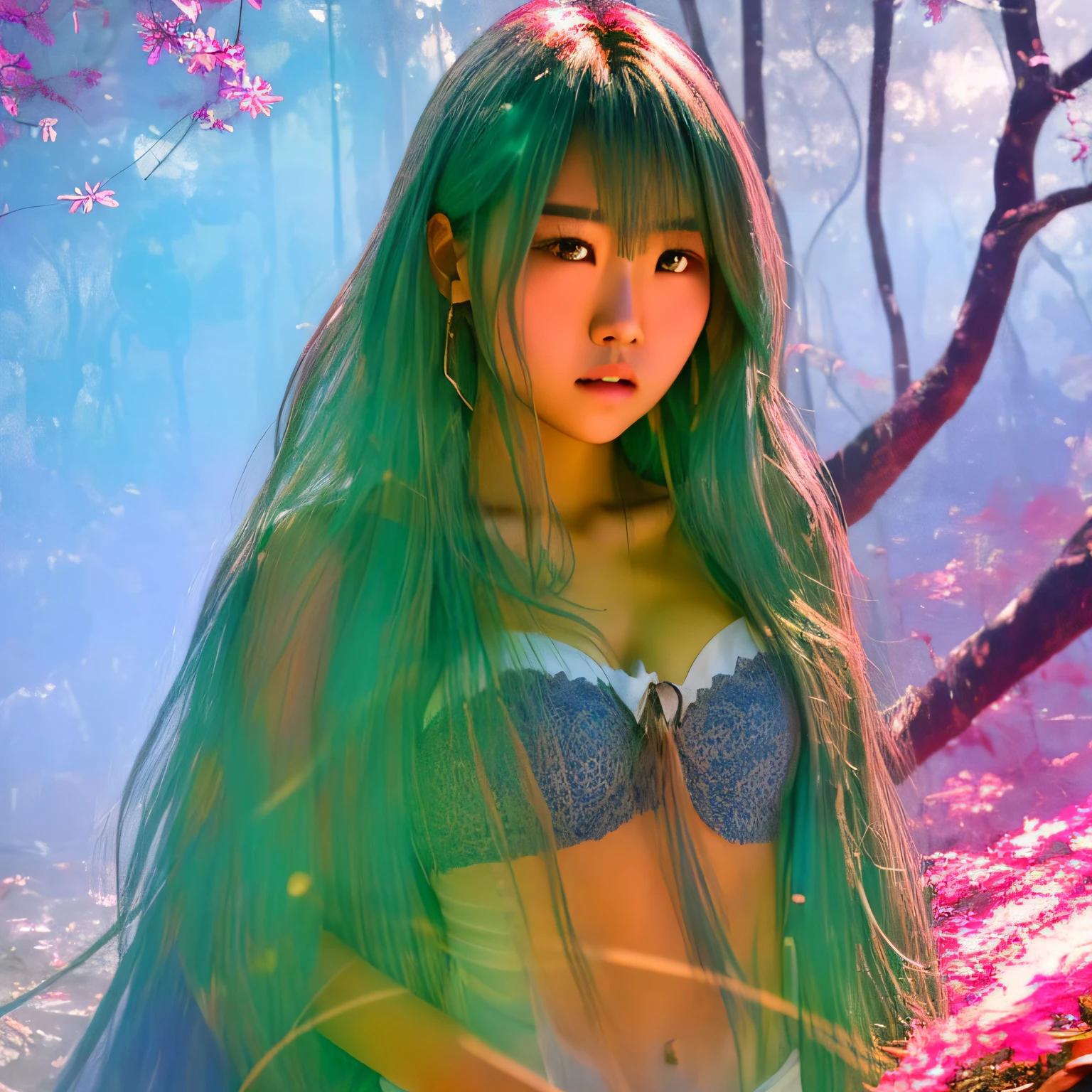 A beautiful close-up((adventurer)),jungles,oases,giant and wet trees, young cute wan asian face, Choi Hyun-hwa, jaeyeon nam, cute korean actress, young wan angel, she is about , ulzzangs, xintong chen，Big-breasted girl，pantyless，No underwear。close-up of a woman with white hair and white mask，Belle peinture de personnage，Guviz，Guviz-style artwork，white-haired god，Yang J，Epic and beautiful character art，Stunning character art，FAN Qi，Wu Zhun Shifan，Guvitz at the Pixiv Art Station