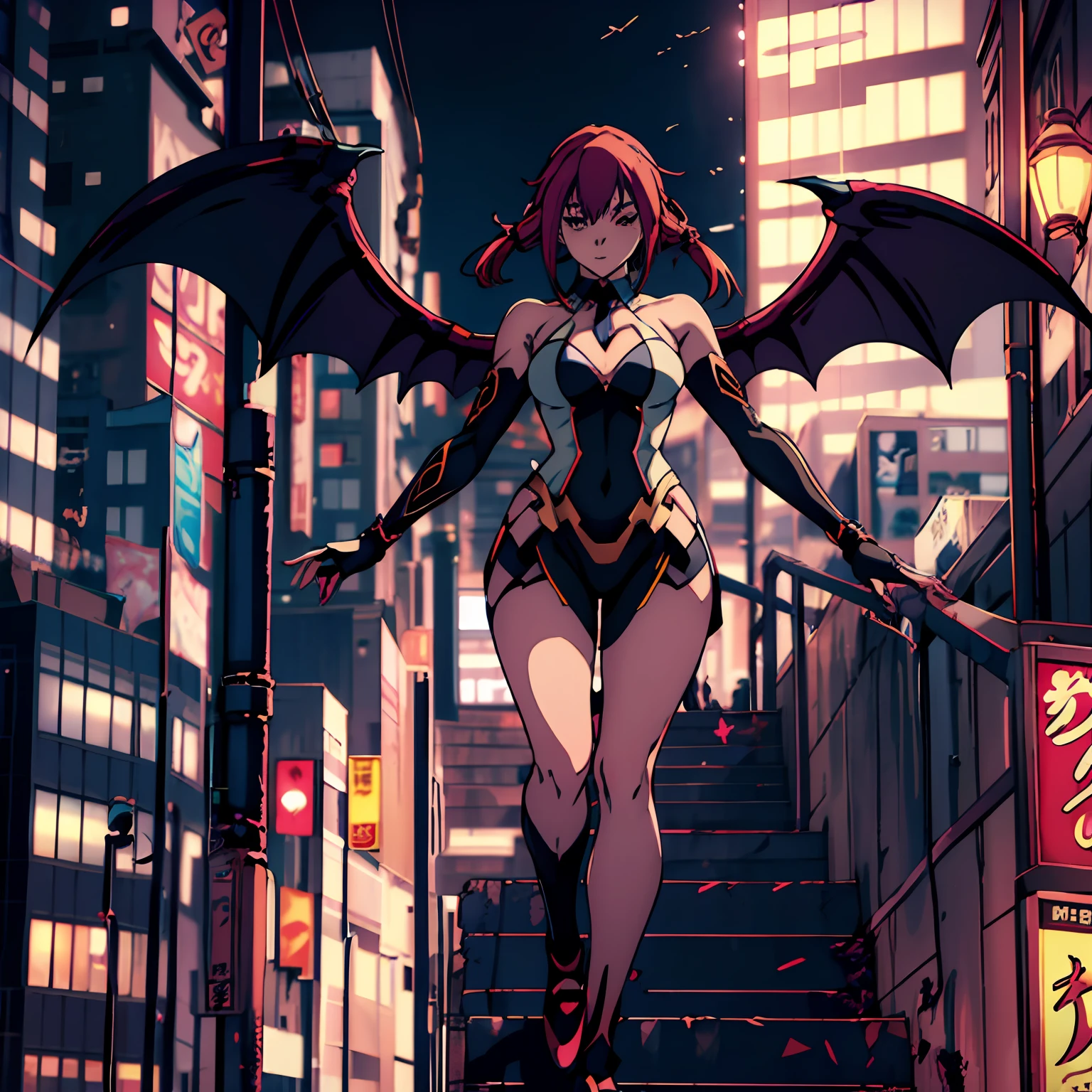 anime girl with wings and a full body in a city, demon anime girl, anigirl batman, beautiful succubus, anime monster girl, seductive anime girl, badass anime 8 k, villainess has black angel wings, mika kurai demon, anime goddess, anime style 4 k, demon girl, high definition anime art, nightcore, succubus