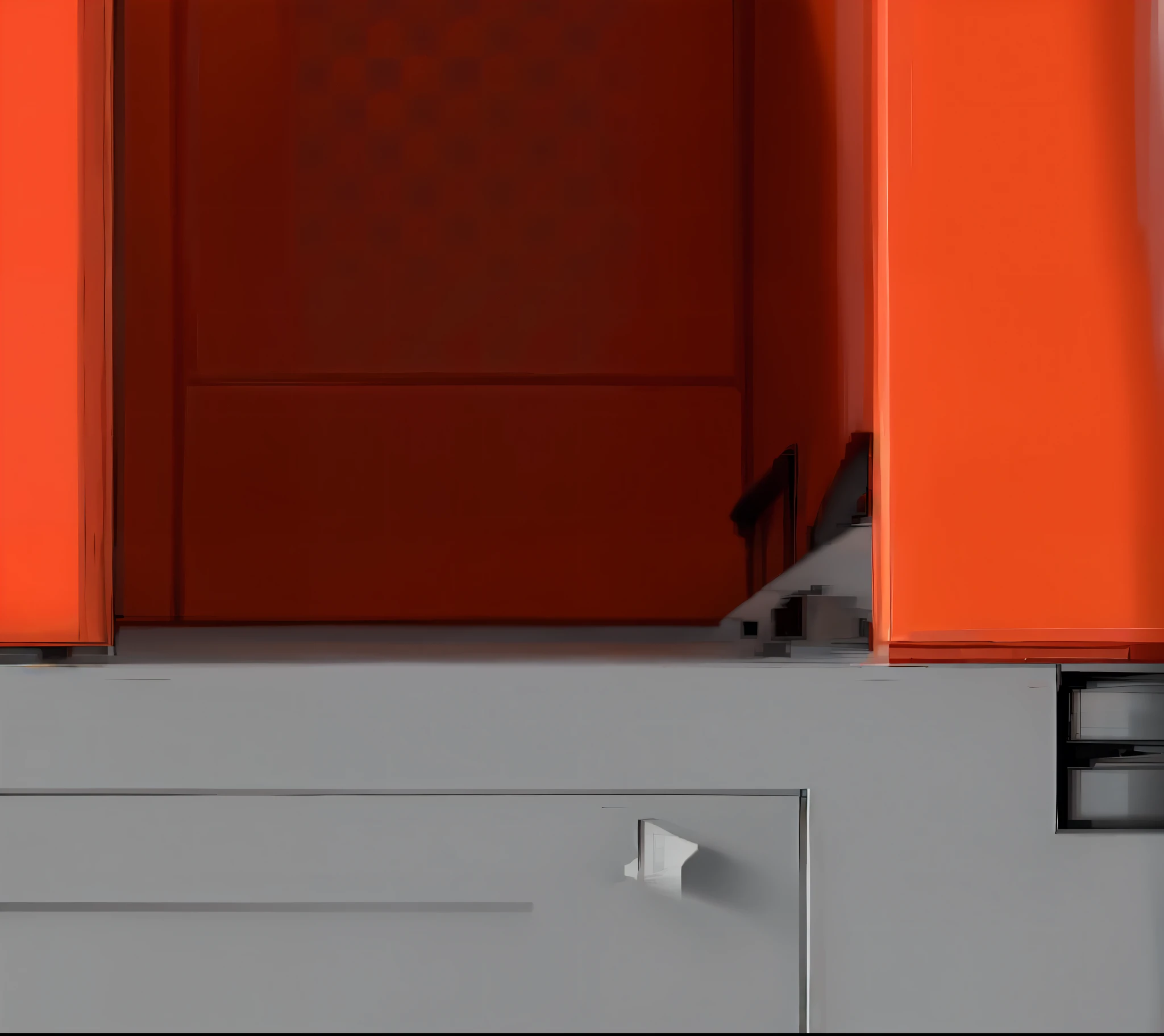 There is a red door,Black handle and a white door, Close portrait, close up angle, detail render, closeup detailed, profile close-up view, illustration, high angle close up shot, Hard surface, dynamic closeup, close up portrait shot, depth detail, medium close up shot, high detail shot, Cinematic detail, Orange details