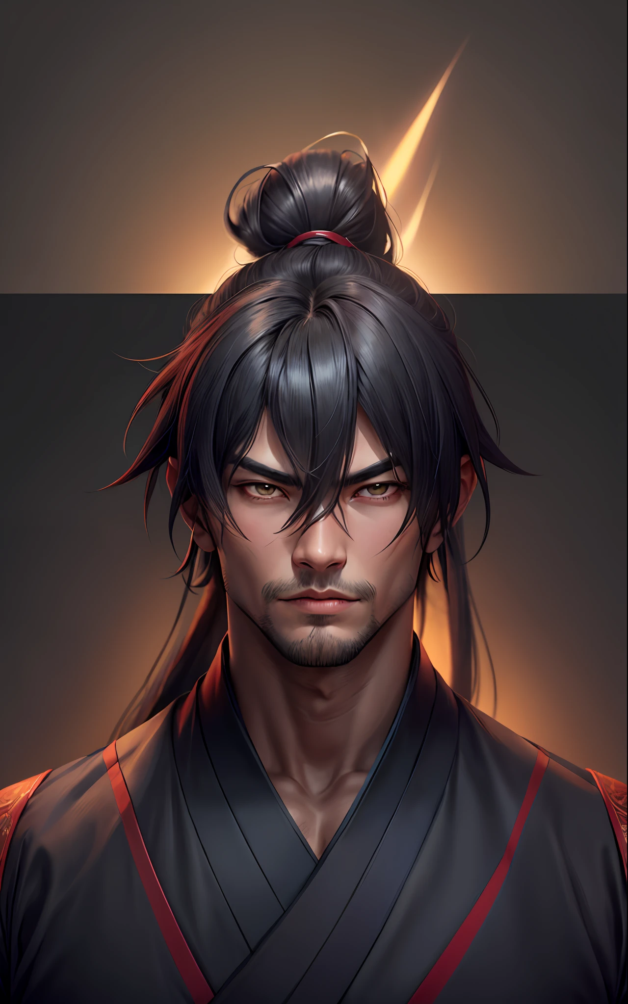 um homem com um longo cabelo preto e coque samurai, Heise Jinyao, hijikata toushirou, cara bonito na arte demon slayer, handsome japanese demon boy, the former demon king, he's very menacing and evil, Ryuu, inspirado em Okumura Masanobu, Keqing de Genshin Impact, macho malvado desonesto