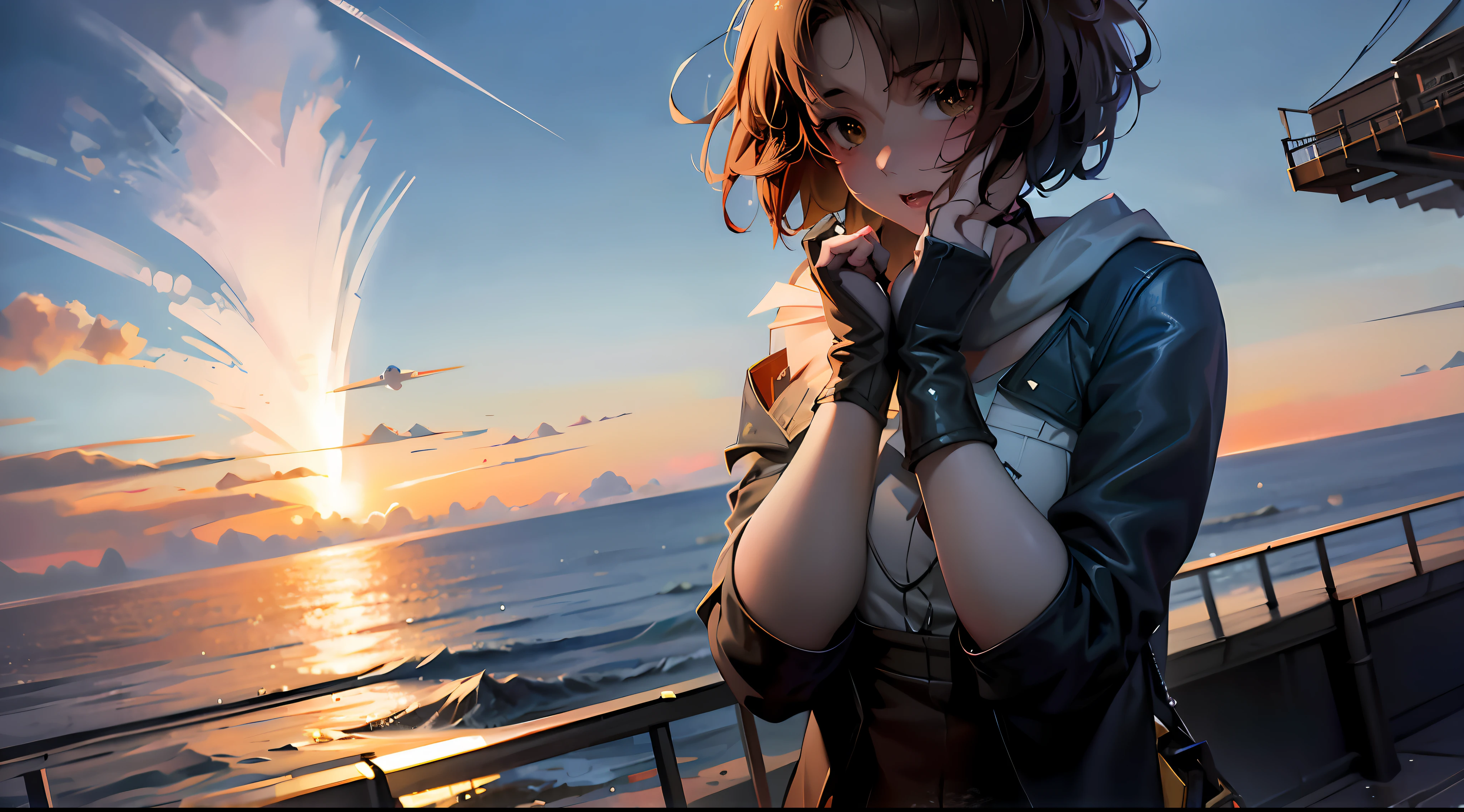 There was a woman standing on the pier looking out to sea, Makoto Shinkai. a digital rendering, Makoto Shinkai. rendering by octane, Makoto Shinkai ( apex legends ), Makoto Shinkai and Artgerm, Shinkai Makoto style, makoto shinkai art style, Anime. Soft lighting, in the style of makoto shinkai