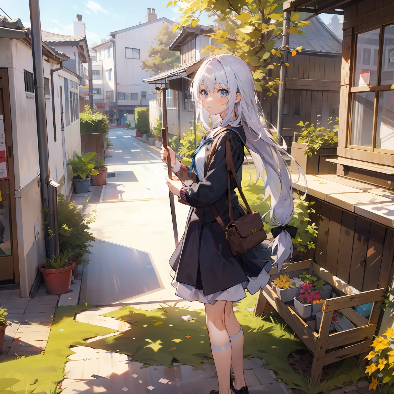 Girl walking in schoolyard