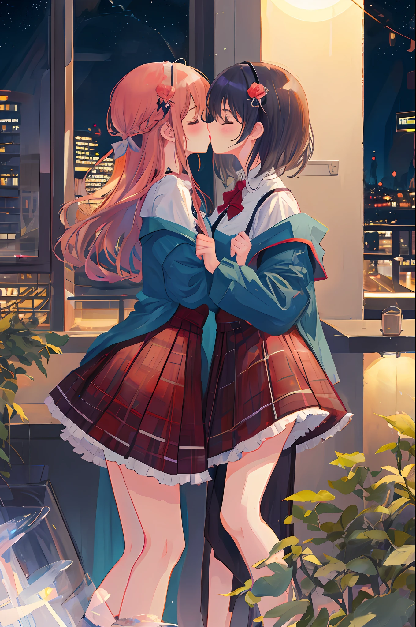 Twins, cute, kiss, lesbians, night, room, high quality, incest, panties