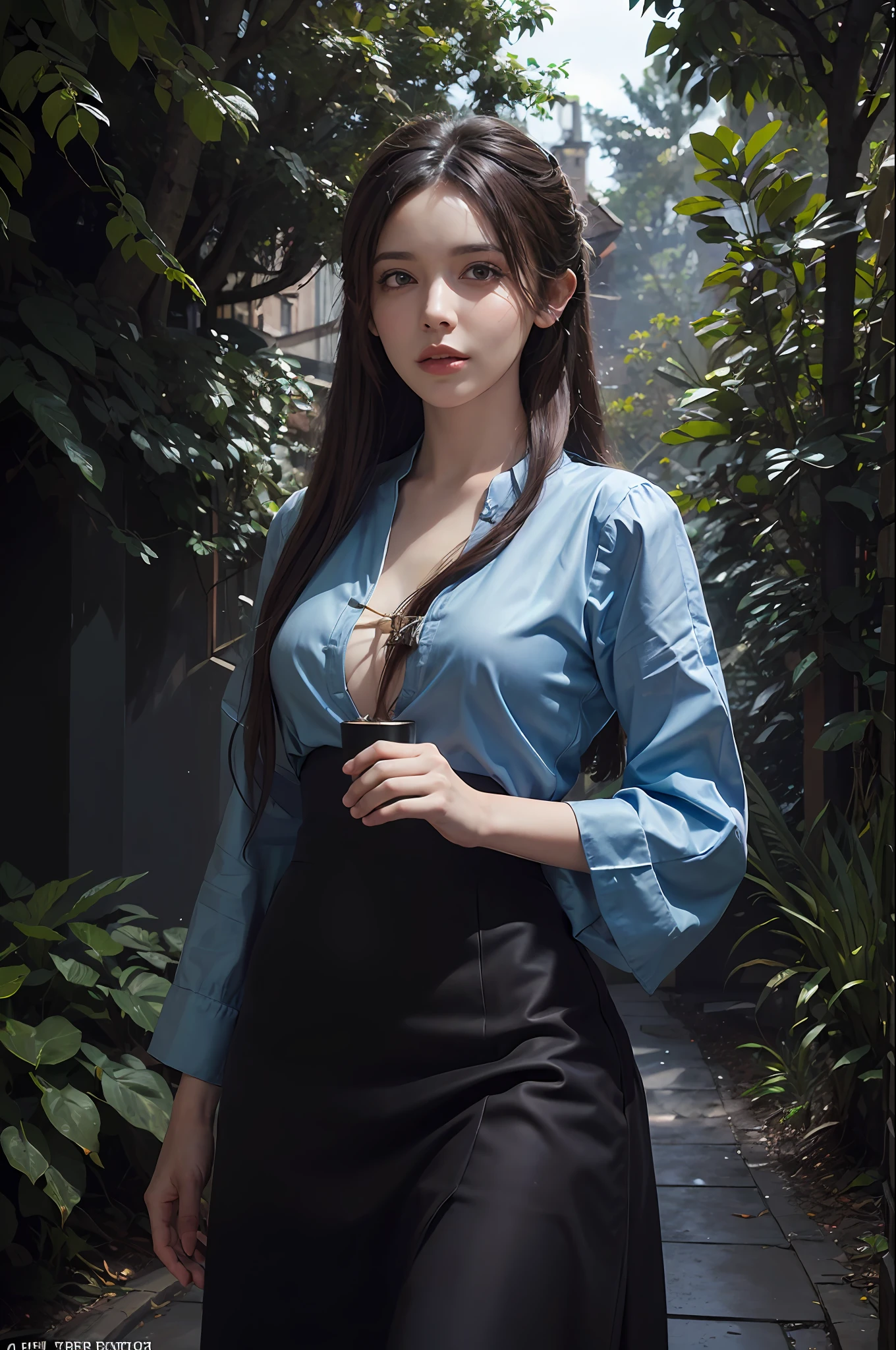 Hyperrealist portrait of female by david hockney and alphonse mucha,fantasy art, photo realistic, dynamic lighting, artstation, poster, volumetric lighting, very detailed faces, 4 k, award winning,, 1girl, in the dark, deep shadow, low key,cowboy shot,(official clothing:1.4) ,long hair,white hair,