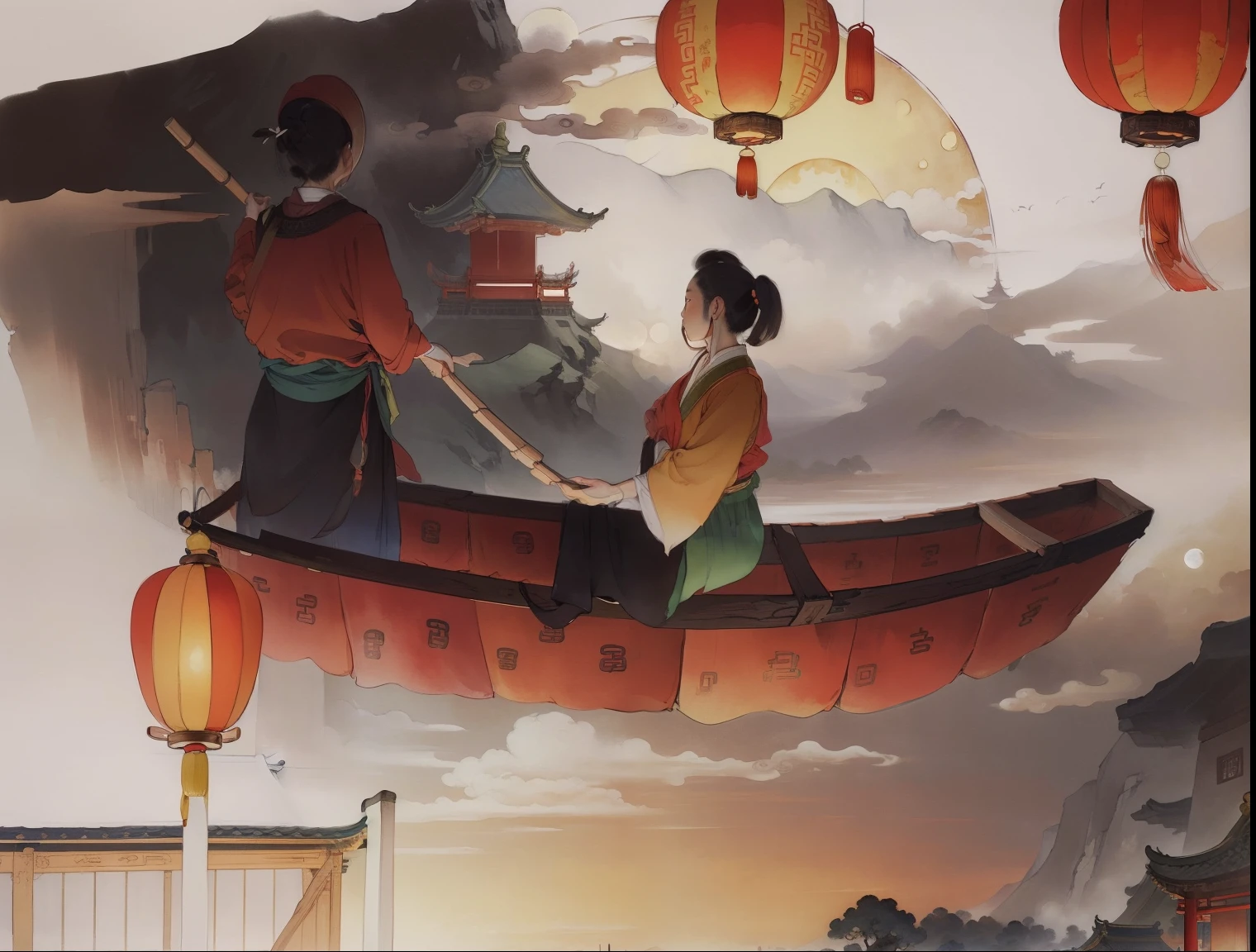 Ancient Chinese landscapes,Ancient buildings,Pavilions,Carved beams and paintings,enchanting scenery,Night,Moon light,Layered, Rich light and shadow,Mid-Autumn Festival, Ink painting style,clean color,Low-saturation colors,Colors of low brightness,Decisive cut,Leave white space,impressionistic,tmasterpiece,ultra - detailed,Epic composition, HighestQuali,hyper realisitc,Art germ --v 6