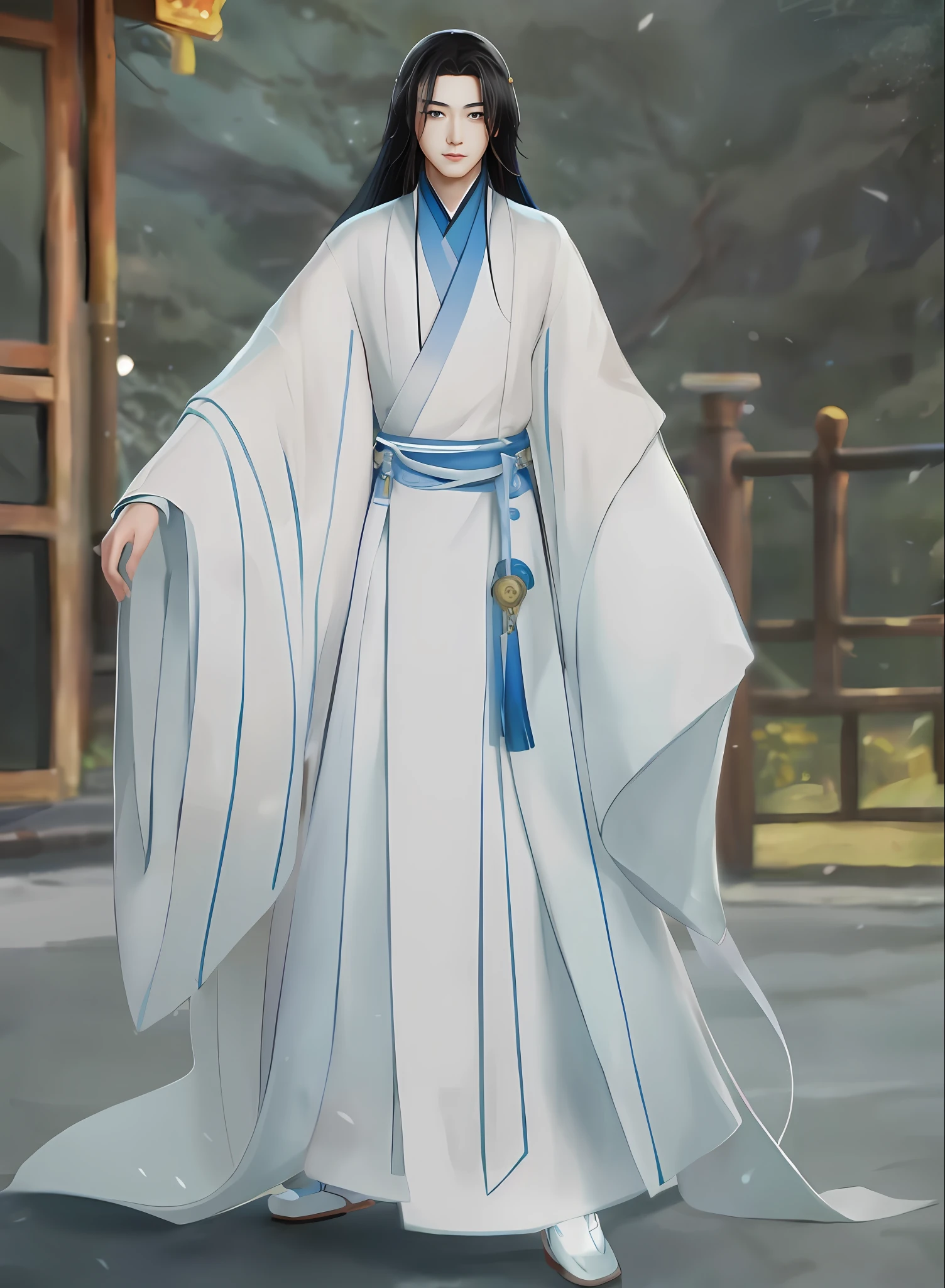 Handsome Chinese teenager,年轻,The god of music,Hanfu,There is a small red auspicious symbol on the forehead,ssmile,highly accurate,Delicate facial features,