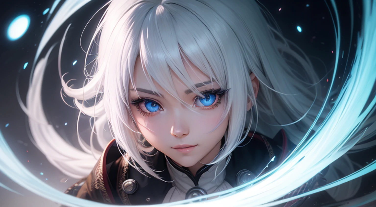 longeyelashes, solid circle eyes, light smile, colored inner hair, white hair, Surrealism, drop shadow, anaglyph, tachi-e, pov, atmospheric perspective, anime style, 8k, super detail, ccurate, best quality, award winning, textured skin --auto