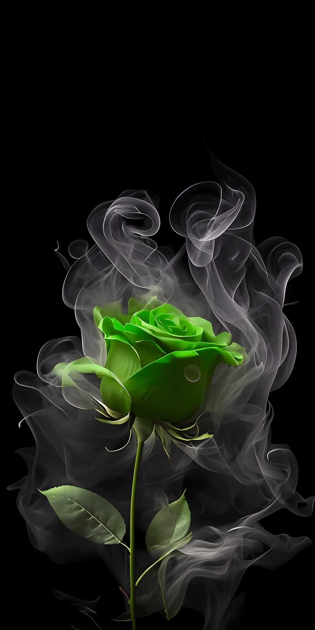 Smoke swirls around green roses on black background, Abstract smoked rose, green smoke, Swirling green smoke, Roses made of colorful smoke, Smoke art, Green fire, green and black, exploding roses, green mist, dark emerald mist colors, gentle smoke effect, Swirls of smoke, Spiral smoke, photo of a rose, Smoke, Intricate smoke magic --auto