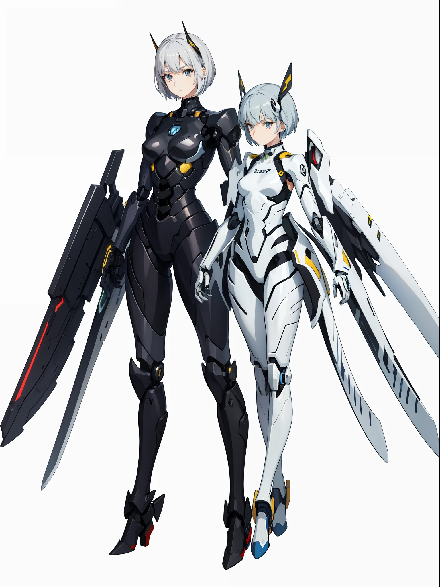 Anime figure, girl in mecha cyber armor, perfect anime cyborg woman,Anime shoujo mecha, female mecha, anime robots, Cute cyborg girl,Anime girl, Best anime 4k , Beautiful woman organic blend, Mecha suit, Beautiful white girl cyborg melancholy expression Rei Ayanami，full metal armor，Standing with sword in both hands, zero machine background, ultra-transparent steel wings, metal streamer pattern