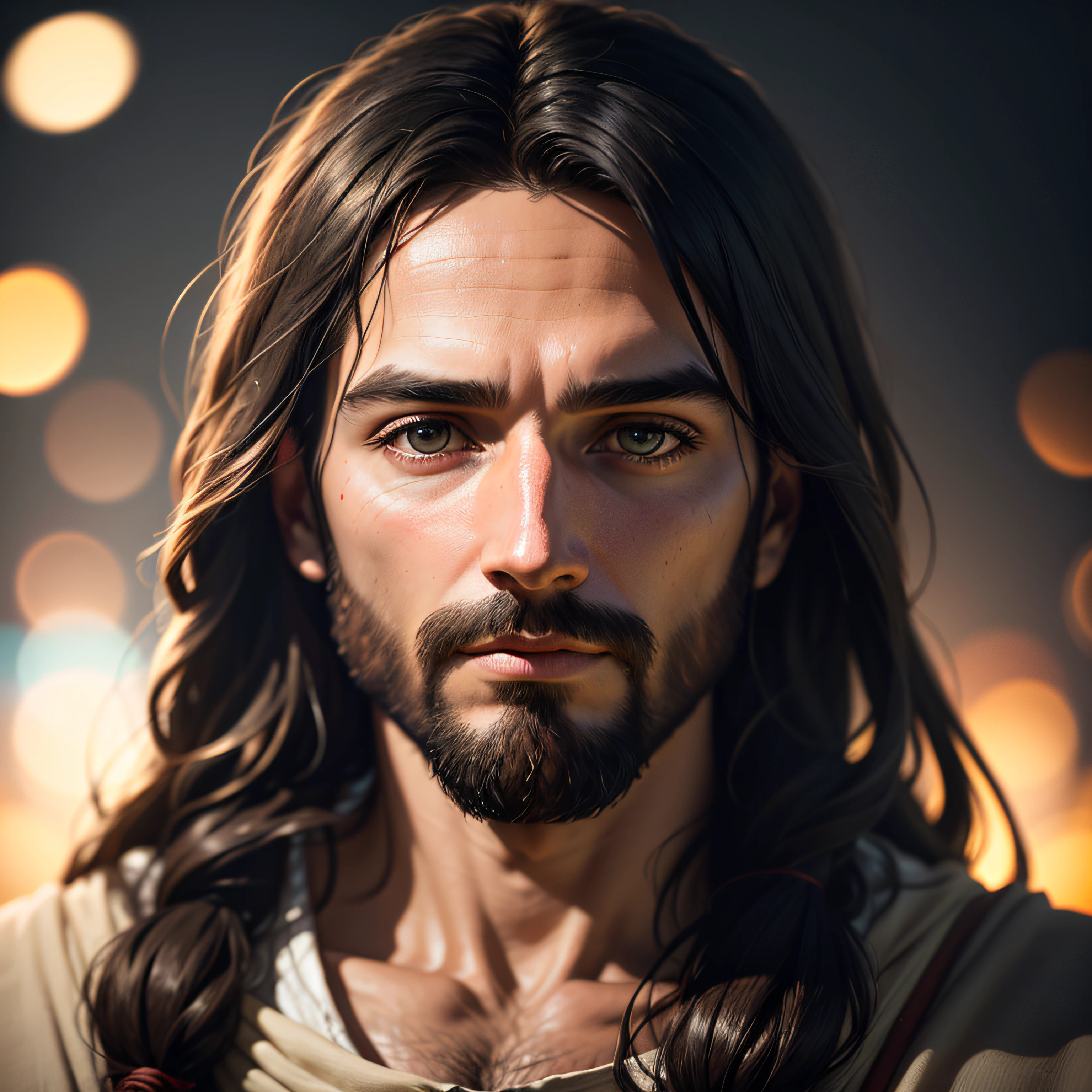 portrait of Jesus, cinematic lighting, depth of field, bokeh, realism, photorealistic, hyperrealism, professional photography, uhd, dslr, hdr --auto