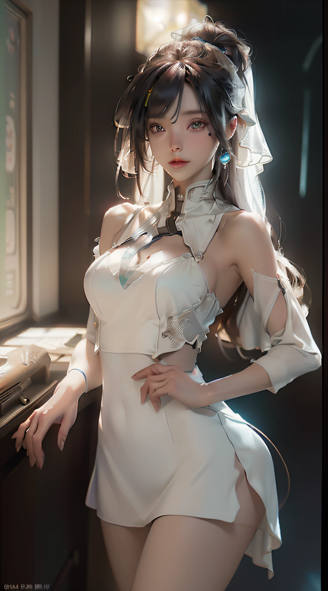 (Best Quality), ((Masterpiece), (Detail: 1.4), 3D, A Beautiful Cyberpunk Woman, HDR (High Dynamic Range), Ray Tracing, NVIDIA RTX, Super-Resolution, Unreal 5, Subsurface Scattering, PBR Textures, Post-Processing, Anisotropic Filtering, Depth of Field, Maximum Sharpness and Clarity, Multi-layer Textures, Albedo and Highlight Maps, Surface Shading, Precise simulation of light-material interactions, perfect proportions, Octane Render, two-color light, large aperture, low ISO, white balance, rule of thirds, 8K RAW, nudity, off-the-shoulder, camisole vest, miniskirt, transparent