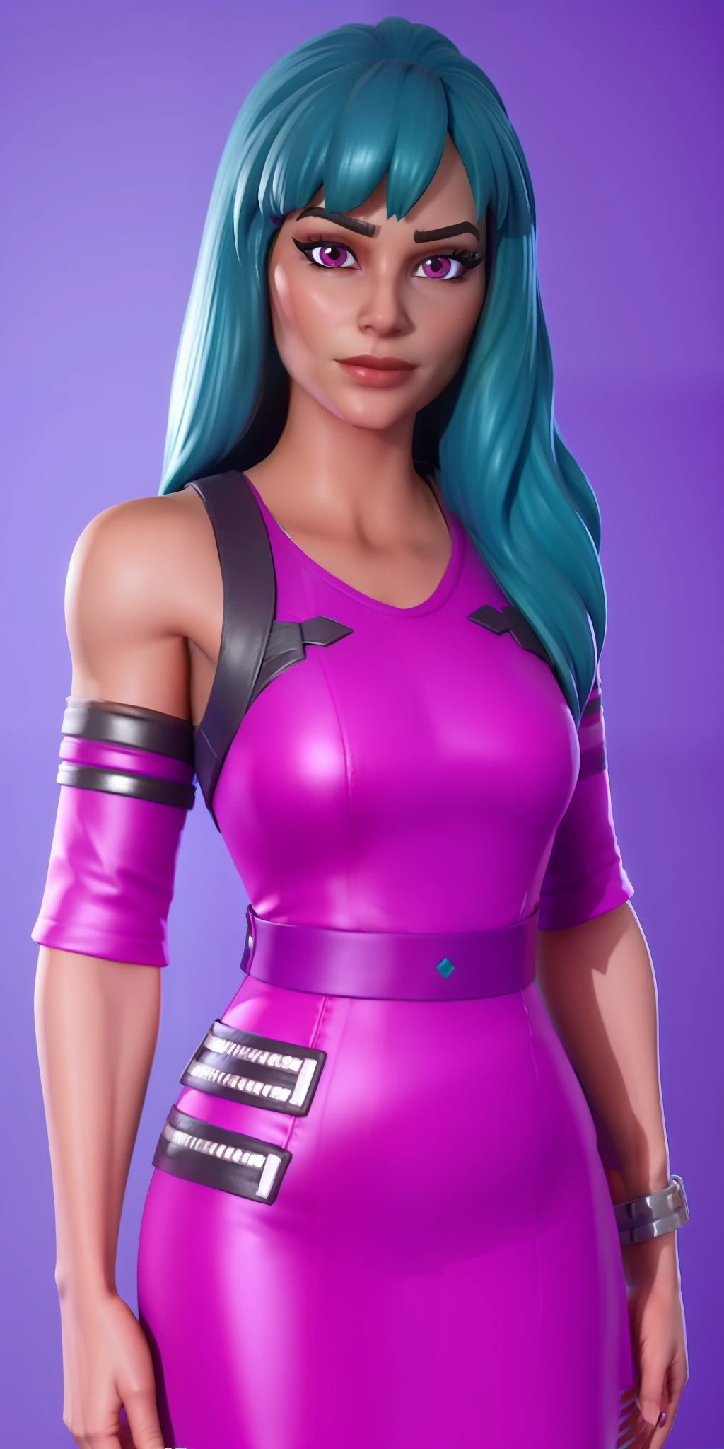 BiBa ((best quality)), ((masterpiece)), (detailed) 1girl best quality, portrait, ultra detailed, pretty face, perfect anatomy, solo, mememe, light skin tone, long hair, aqua hair, blunt bangs, pink eyes, pupil, pink dress, purple sleeves, purple thighs, blue background, fortnite,
  INFO