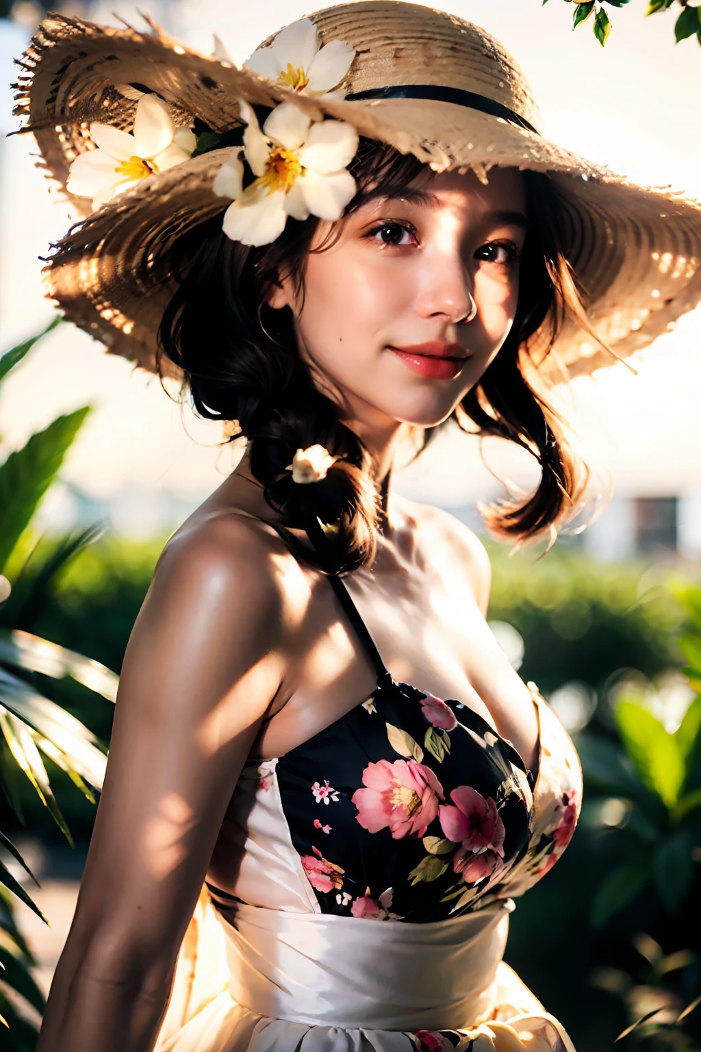 (extreme close up:1.5), (face focus:2),(Style of ???? ???:1.5),
((side face:2)),(1girl surrounded by soft_light:1.5), (backlighting:1.8), (lighting),(flowing fabric:1.3), ((Floral_summer_dress:1.5),(Straw_hat:1.3)),
(masterpiece), realistic, HDR, highly detailed, 8k, raw photo,
ambient occlusion, natural, harmonious composition, warm tones, fine art photography, professional lighting, photon mapping, radiosity, physically-based rendering, (detailed face and eyes:1.1), intricately high detail, detailed skin:1.1), shiny skin, hard erect , huge round breasts, cleavage, breast focus, big tits, skinny girl, smile face, small legs, thin body, smiling girl, (skin details and high detailed skin texture:1.2), cinematic shot, , full body naked