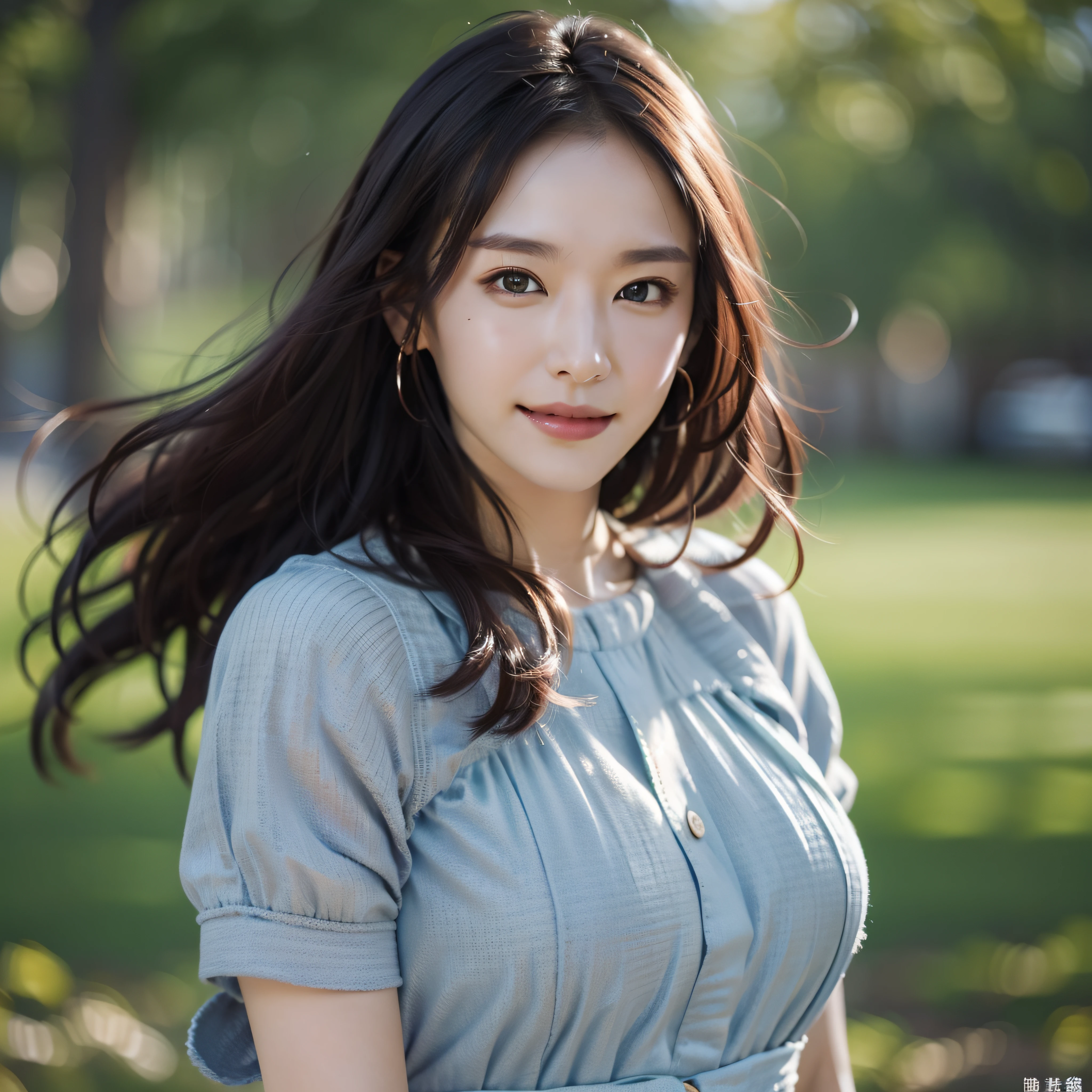 (8K、Raw photography、top-quality、masterpiece:1.2)、(realisitic、Photorealsitic:1.37)、ultra-detailliert、超A high resolution、One lady、独奏、big breasts、Fishtail、beautifull detailed face、laugh、(a smile)、raise the corners of one's mouth、Constriction、(Slim waist:1.3)、Clarify the hand、full of sweat、pinafore、Nothing else、Clear eyes、depth of fields、Focusing、Sun'rays、Good composition、(Bokeh:1.2)、beautidful eyes、dark brown hair、Hair that flutters in the wind、(ulzzang-6500:1.2) mix4、hiqcgbody、precise face features、Full body angle、Slightly powdered skin texture、Feathering、(Detailed skin)、Realistic texture、Muffled light、Gradient Blending、Perfect face and proportions、Dense skin Beautiful detailed skin、Skin Texture、Floating hair、Professional Lighting、