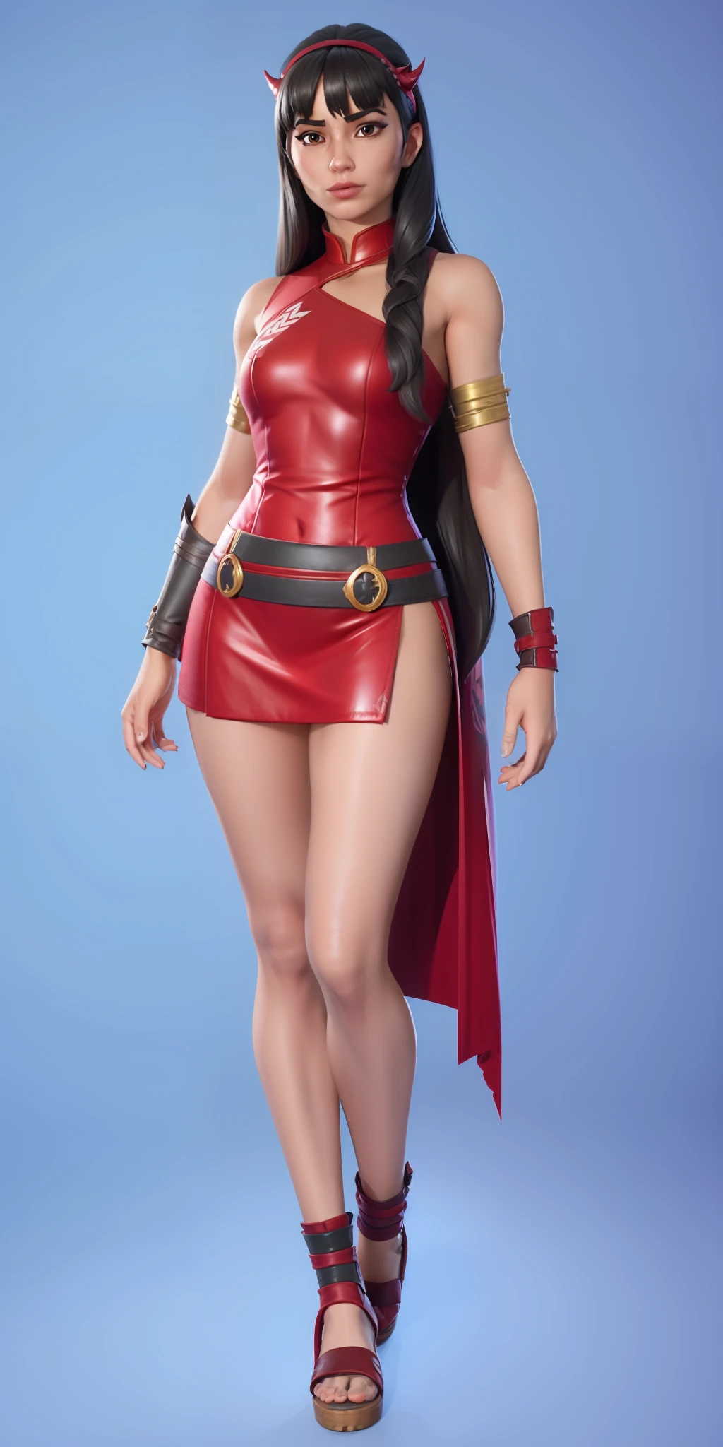 ((best quality)), ((masterpiece)), (detailed), demon slayer, Mitsuri Kanroji, 1girl best quality, portrait, ultra detailed, pretty face, perfect anatomy, solo, fair skin, long hair, perfect hair , bangs, eyes, pupil, fortnite skin, perfect outfit, thick legs, big thigh, blue background, fortnite,
INFO