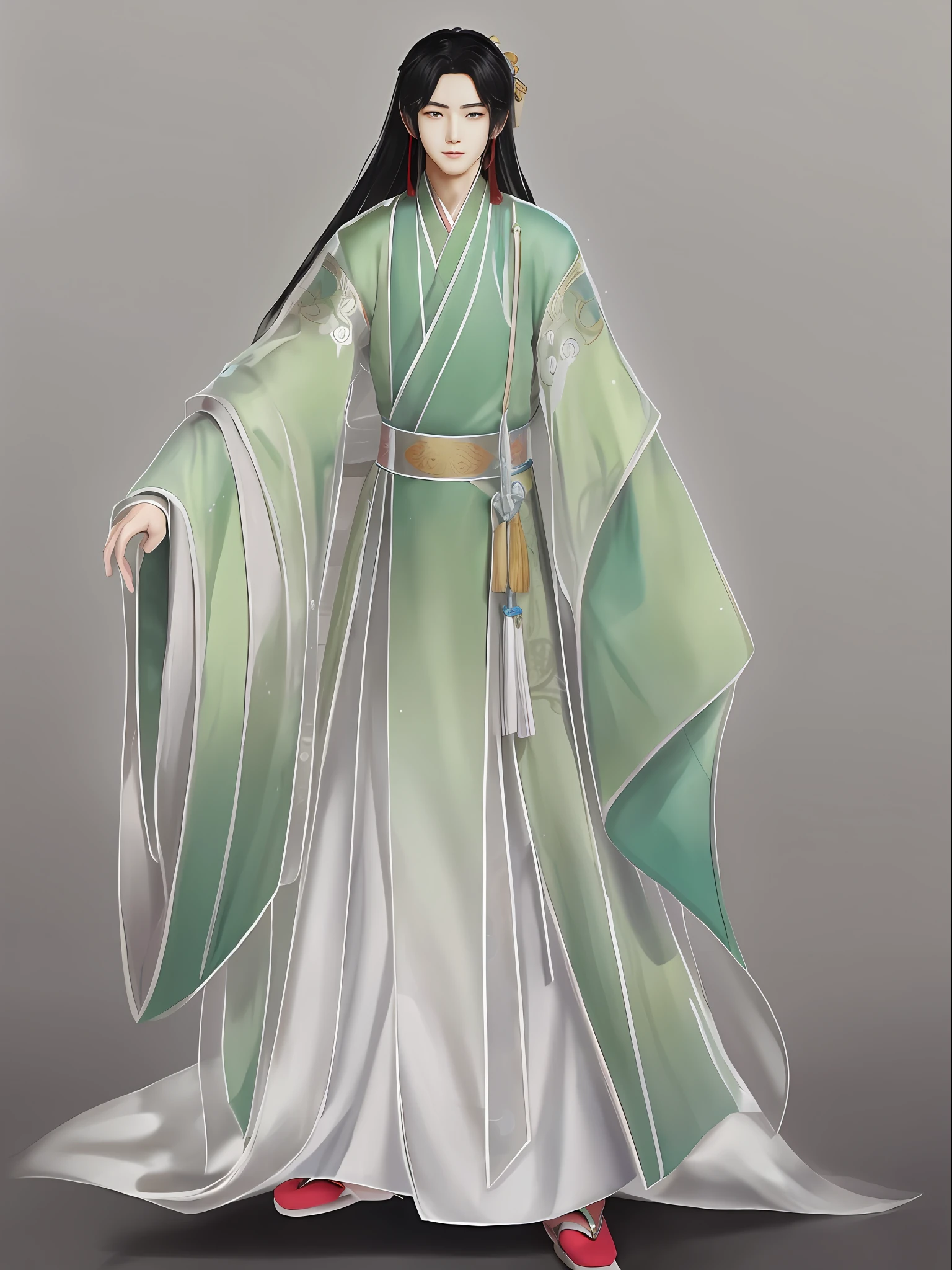Handsome Chinese teenager,年轻,The god of music,Hanfu,There is a small red auspicious symbol on the forehead,ssmile,highly accurate,Delicate facial features