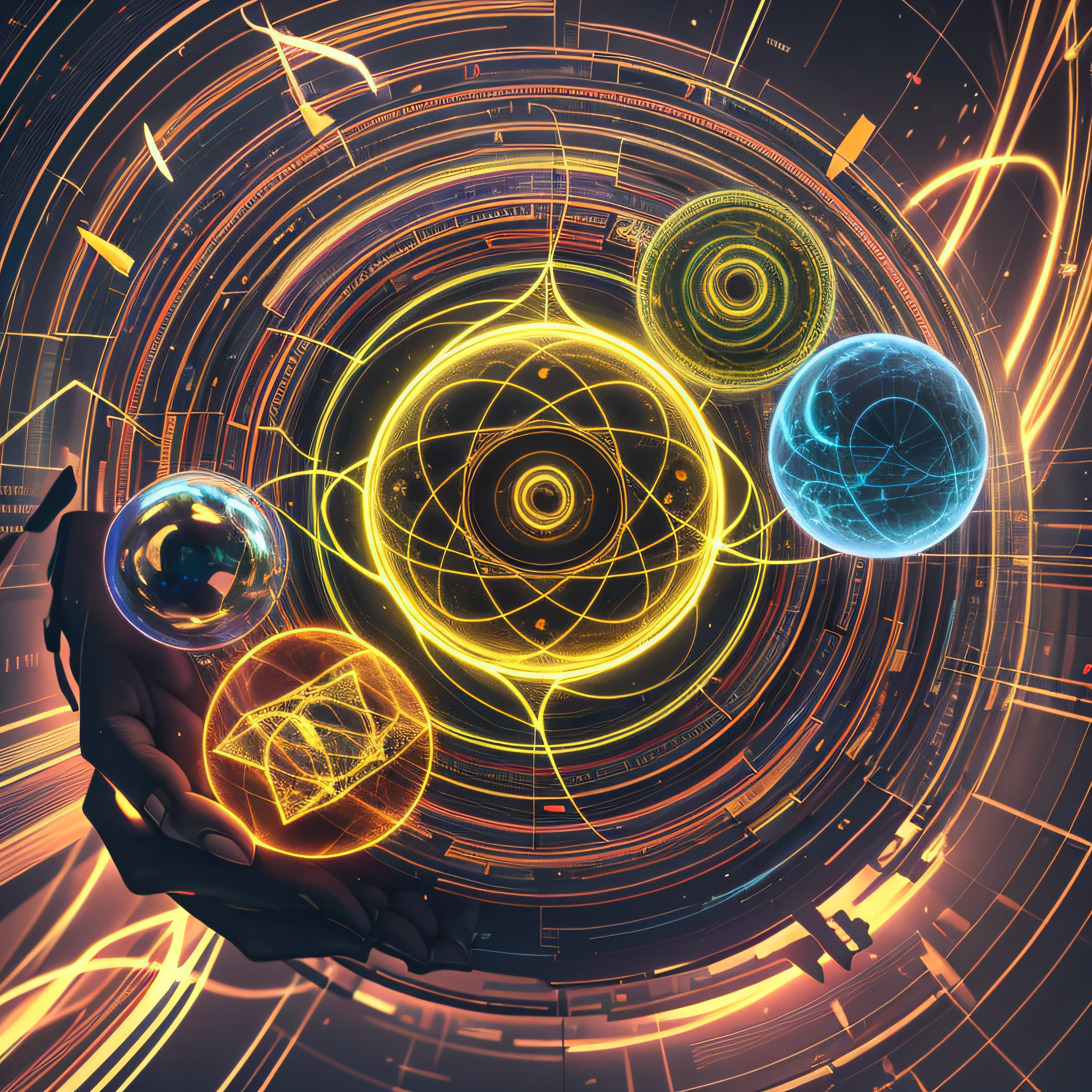 Multiple spheres, Image with a stylized brain, Where nerve pathways turn into winding paths, Represents the distraction of the modern world. In the center of the brain, Bright beam, Intense light appears, Symbolizes the power of concentration and concentration. Around it, Icons representing various digital pastimes, social networks, etc., Apps and notifications, Appears in the background, Highlight the constant struggle to maintain attention. This image is、Combining interesting and contrasting visual elements、Convey the core idea of the eBook、Grab the reader's attention.