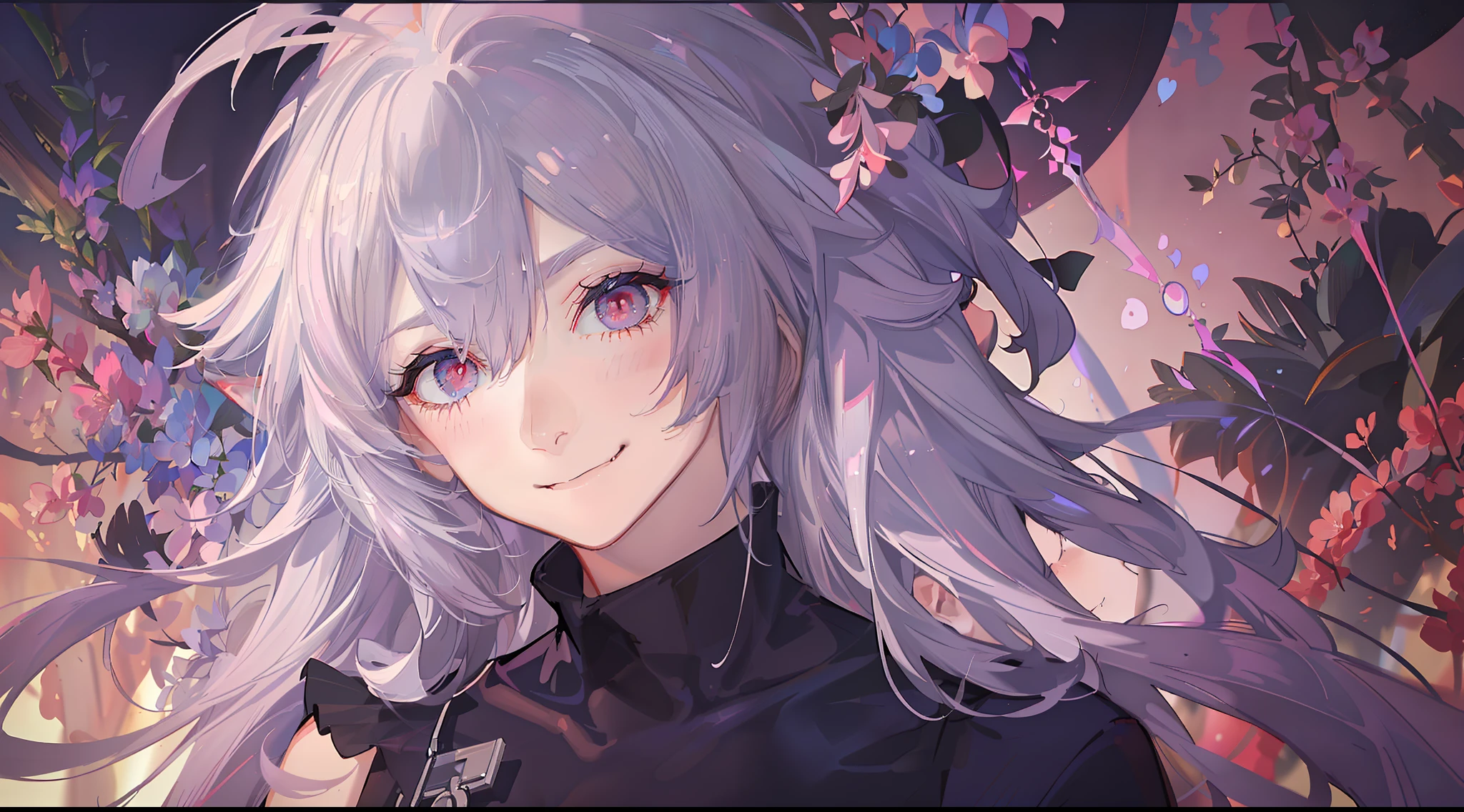 The demons,femele,long whitr hair,long eyelasher, Fake animal ears, Light smile, Blushing ears ,Fang Li fang, Silver hair, Drill hair, hairpods, surrealism, shadowing, anaglyph, stereograms, tachi-e, angle of view, Atmospheric perspective, Cinematic lighting, Chiaroscuro, 8K, Super detail, hyper HD, A high resolution, Best quality