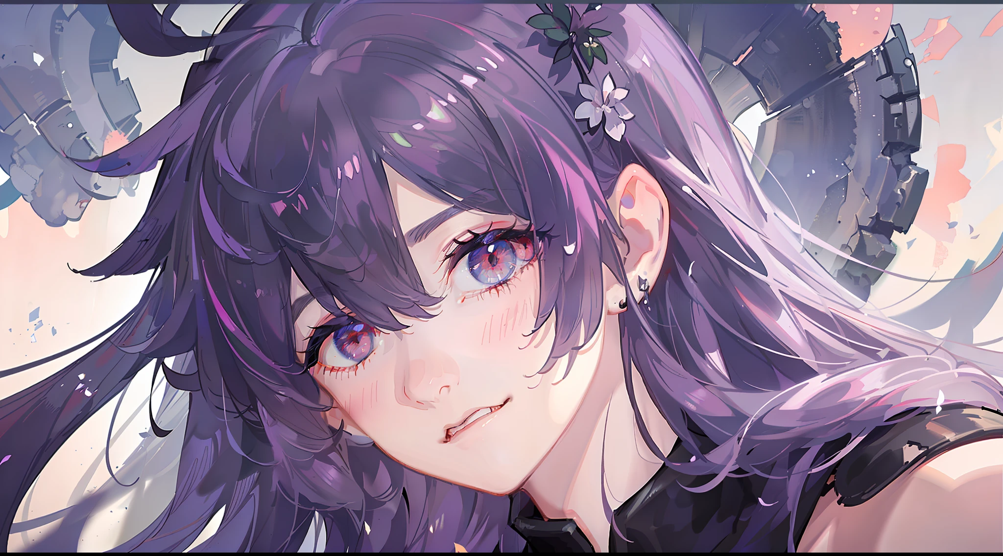 The demons,femele,long whitr hair,long eyelasher, Fake animal ears, Light smile, Blushing ears ,Fang Li fang, Silver hair, Drill hair, hairpods, surrealism, shadowing, anaglyph, stereograms, tachi-e, angle of view, Atmospheric perspective, Cinematic lighting, Chiaroscuro, 8K, Super detail, hyper HD, A high resolution, Best quality