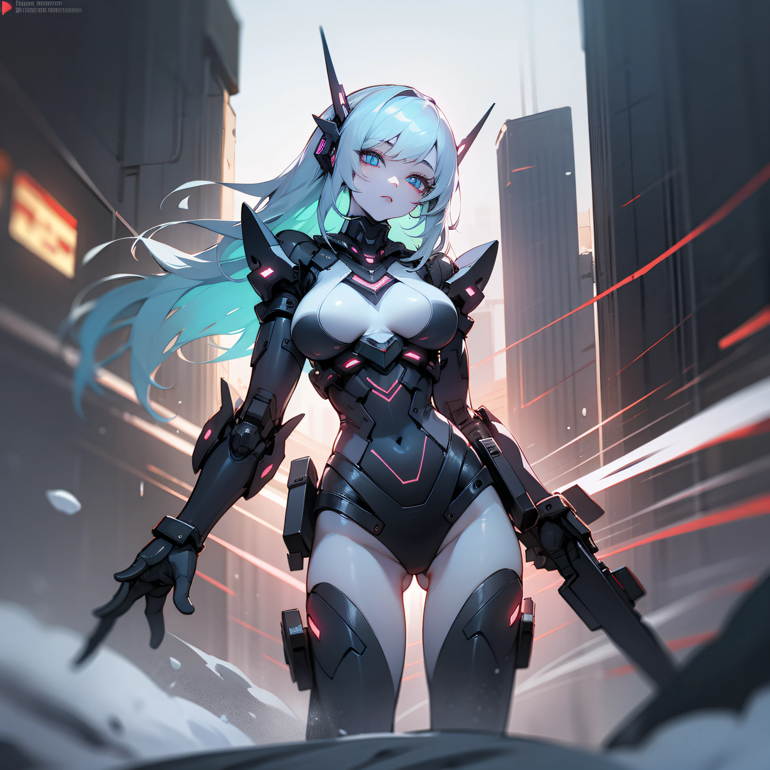 Best quality mode,The picture is fine,8K,Cyberpunk Style,Combat posture,poised to strike,Beautiful age girl,Gradient hair,Elaborate Eyes,Snow-white skin,Dressed in mechs,neonlight,Extreme refinement