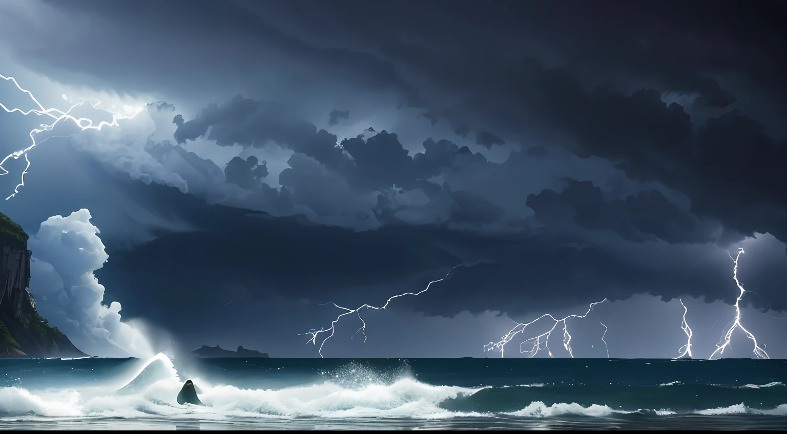 Jesus Christ walking on water in a storm, white robes, waves, soft expression, dark sky with lightning, lightning, photo realism, masterpiece, high quality, high quality, highly detailed CG unit 8k wallpaper, award-winning photos, bokeh, depth of field, HDR, bloom, chromatic aberration, realistic, very detailed, trend in CGsociety, complex, high detail, dramatic, volumetric lighting --auto