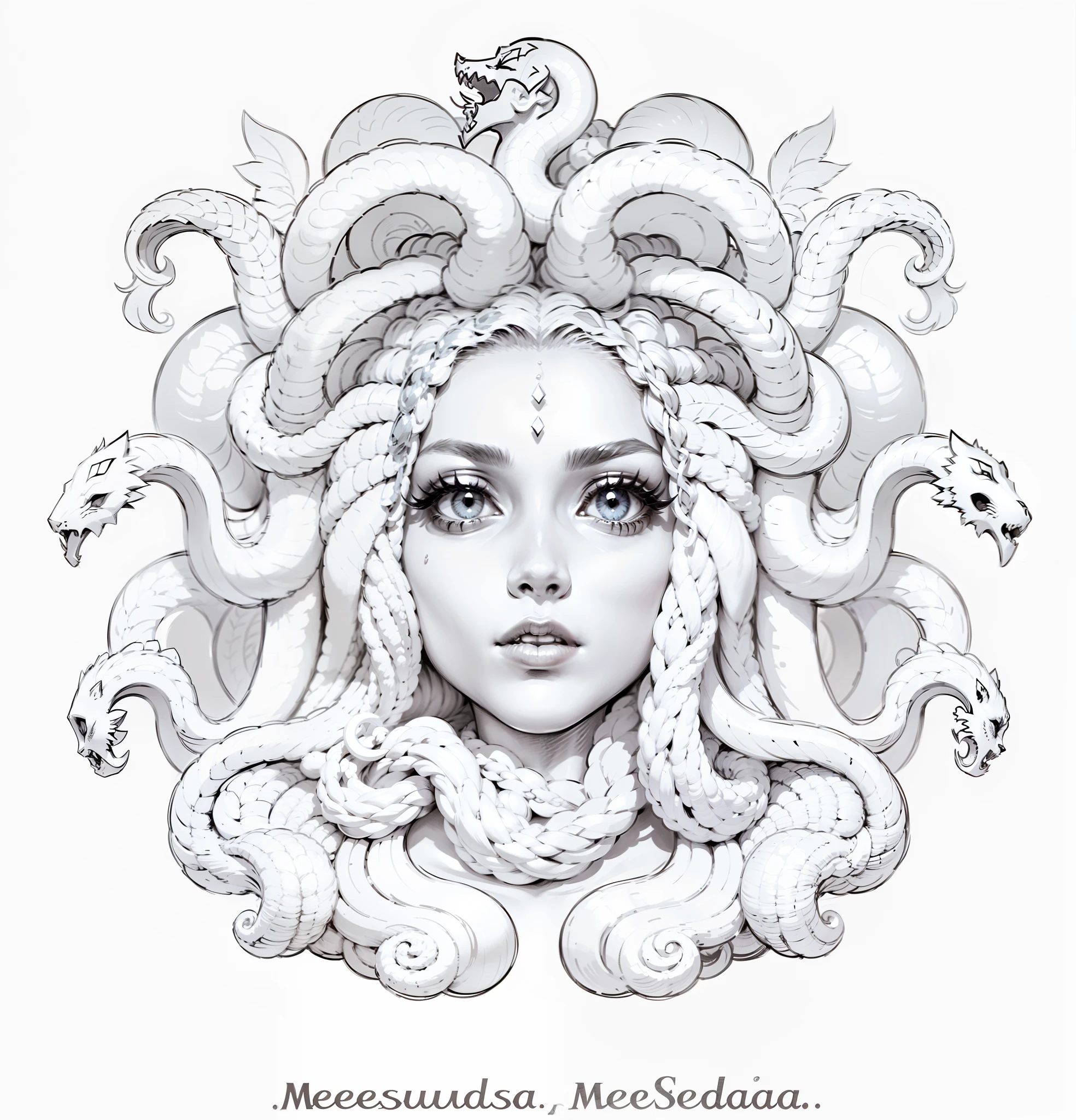 **medusa, Medusa's Head in Lineart, medusa head, Linart, 2D, cabelo de cobra