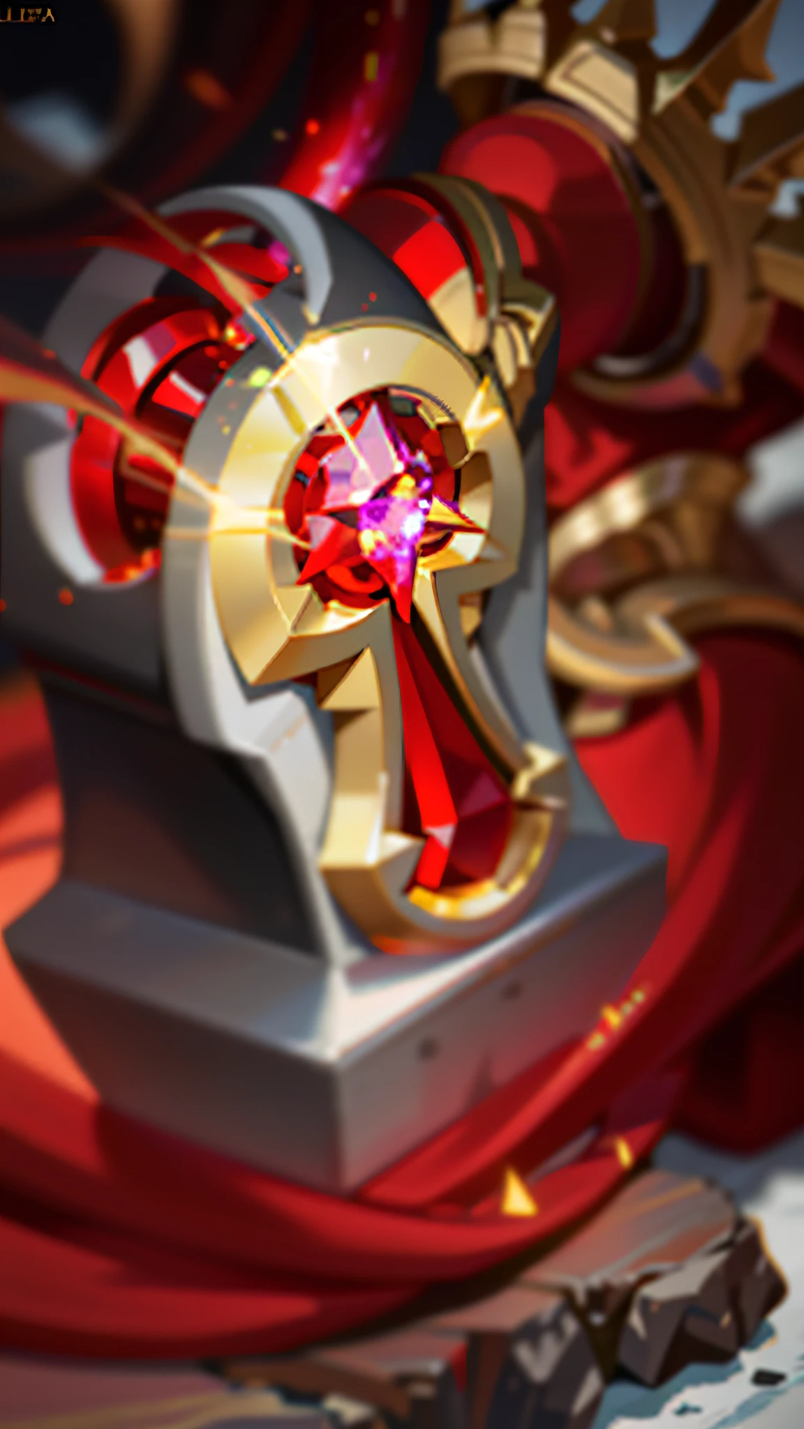 Close-up of hammer in red and gold, league of legends inventory item, hammer weapon, epic legends game icon, alexstrasza, league of legends champion, artifact dota2, silver gold red details, Heavy , style league of legends, arcane jayce，8k，high qulity，high detal，tmasterpiece，hyper HD，The is very detailed
