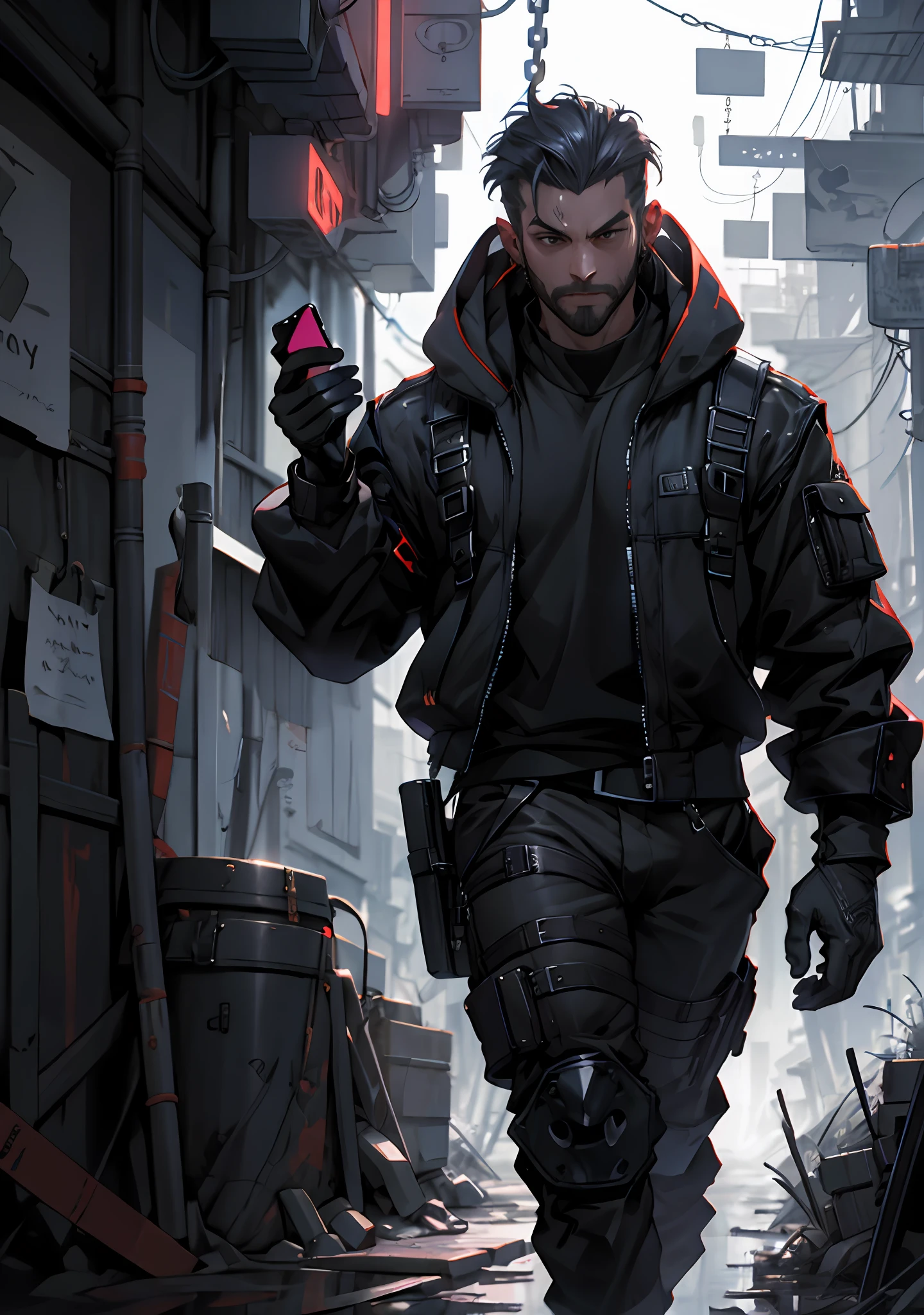 Holding a cell phone in his hand，Calling