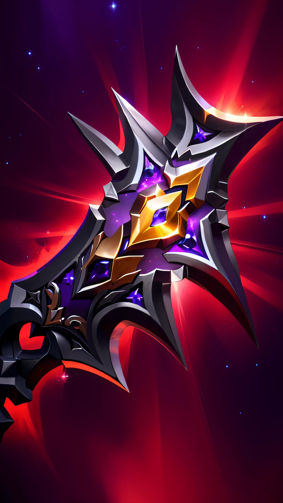Close up of stars on purple background, war blade weapon, The sword, medievil spear, holding jagged scimitar, league of legends inventory item, jagged sword, Fantasy Blade, leblanc, intricate fantasy spear, Avatar image, Rod arm sword, POLEARM, armored sword blade, shinning sword, An evil sword,8k,high qulity,high detal,tmasterpiece,hyper HD,The is very detailed