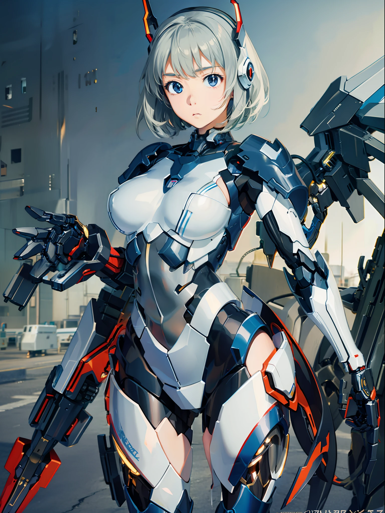 Anime figure, girl in mecha cyber armor, perfect anime cyborg woman,Anime shoujo mecha, female mecha, anime robots, Cute girl with big breasts and deep groove,Anime girl, Best anime 4k , Beautiful woman organic blend, Mecha suit, Beautiful white girl cyborg melancholy expression Rei Ayanami，full metal armor，Stand with your sword in your hands, Zero machine background, Ultra-transparent steel wings, Metal streamer pattern