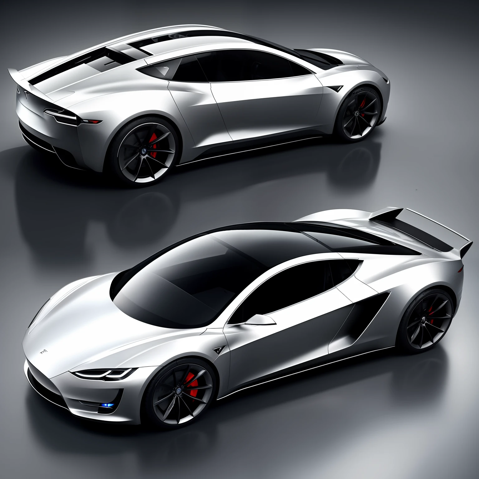 A supercar,Super futuristic,tesla,Simple,Ultimate detail,metalictexture,film effect,Silver supercar,Combat posture, --auto