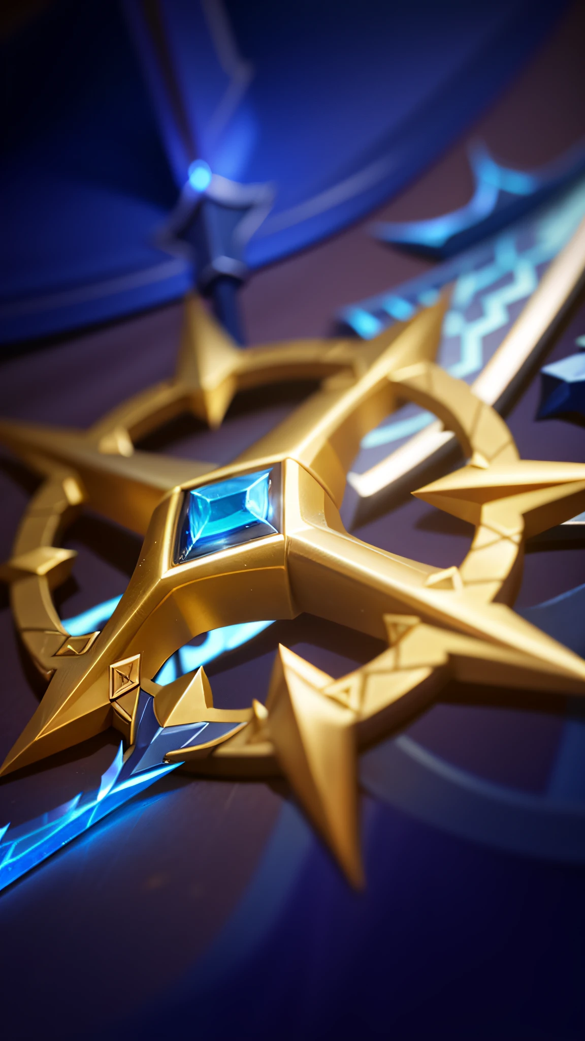 Close-up of a sword with blue light, The sword, league of legends inventory item, Avatar image, holding jagged scimitar, shurikens, war blade weapon, Protoss, Halberd, shinning sword, style of league of legends, gold sword, leblanc, Polearm sword, jagged sword，8k，high qulity，high detal，tmasterpiece，hyper HD，The is very detailed