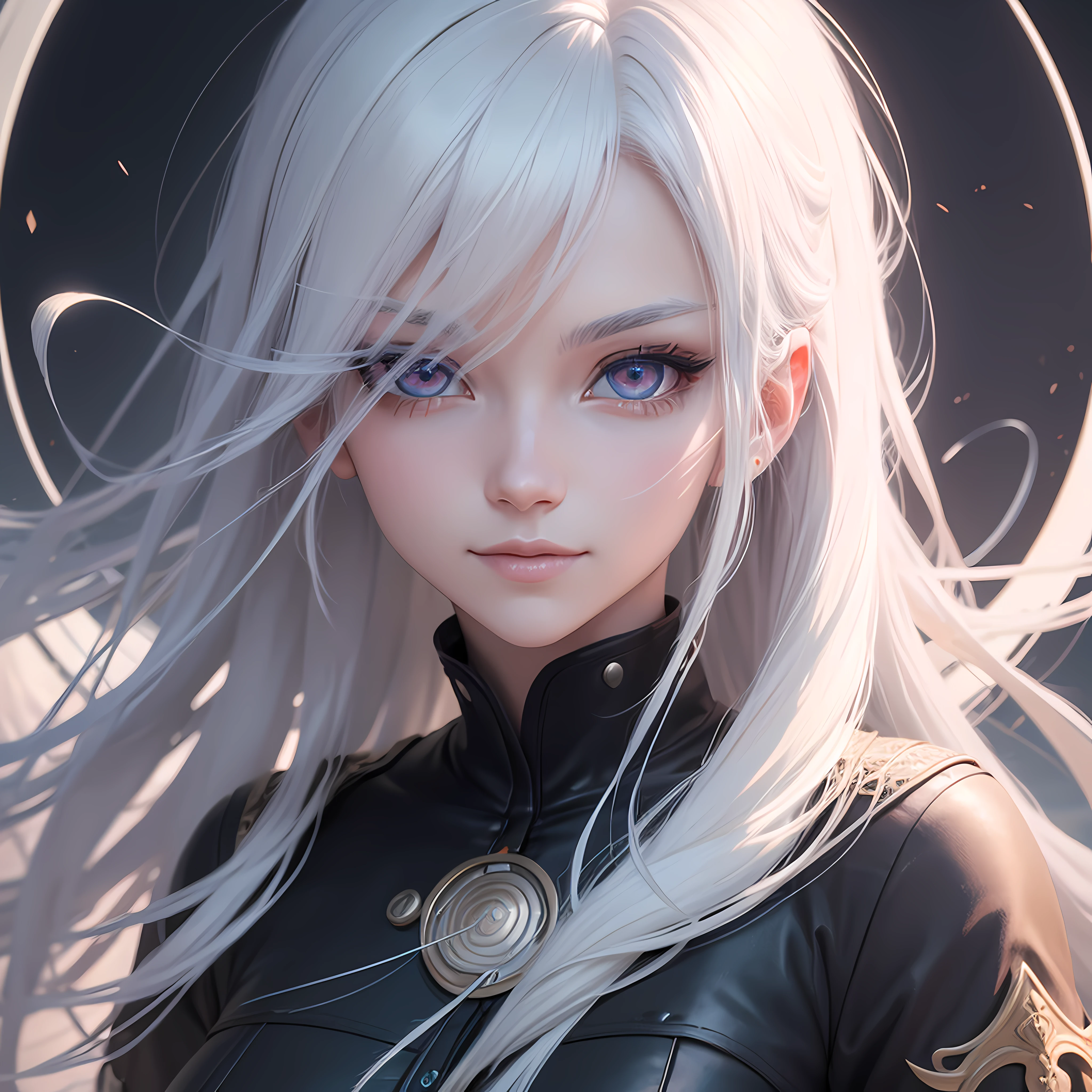 longeyelashes, solid circle eyes, light smile, colored inner hair, white hair, Surrealism, drop shadow, anaglyph, tachi-e, pov, atmospheric perspective, anime style, 8k, super detail, ccurate, best quality, award winning, textured skin --auto