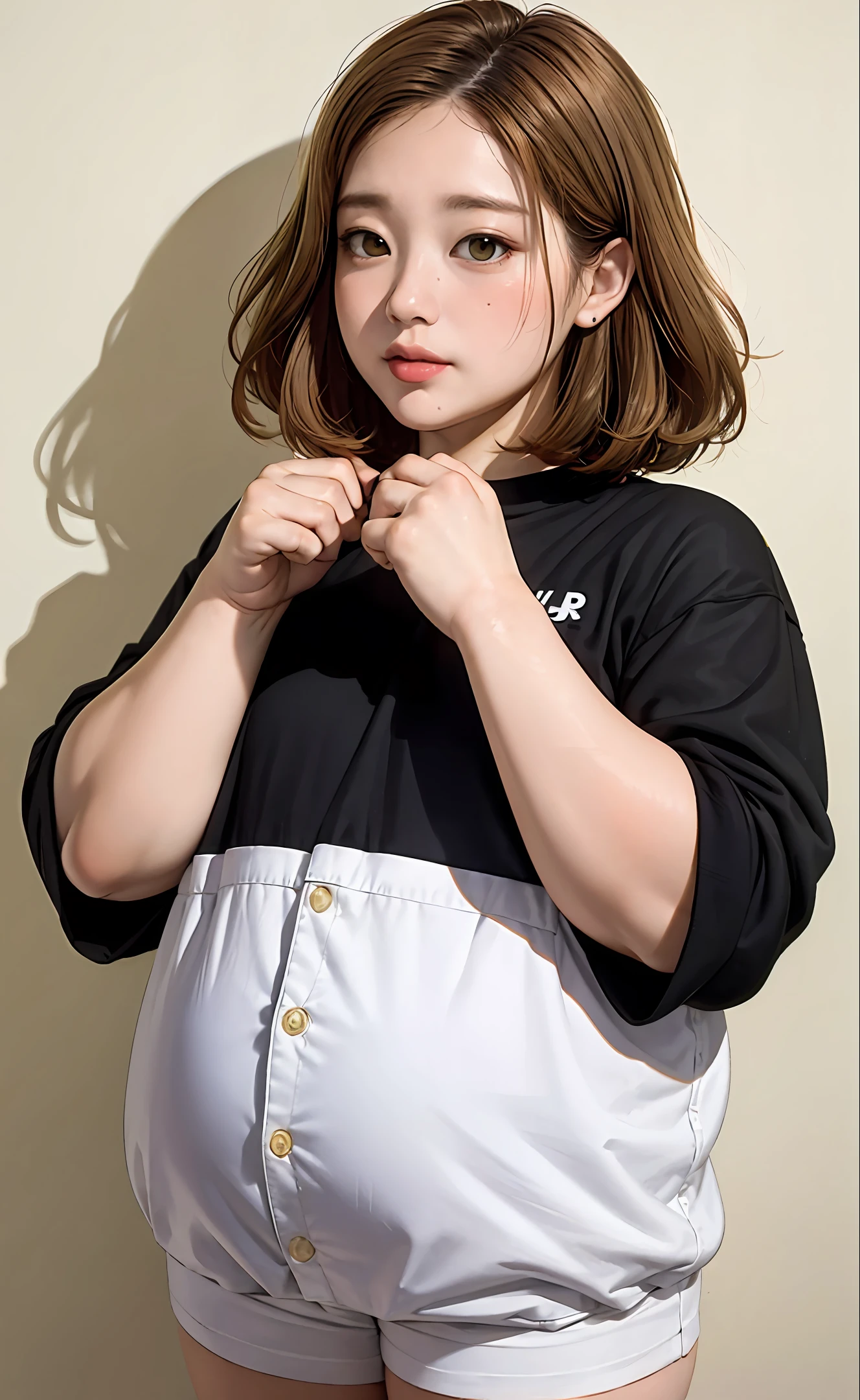 Yellow-skinned，Fat Chubby，brunette color hair