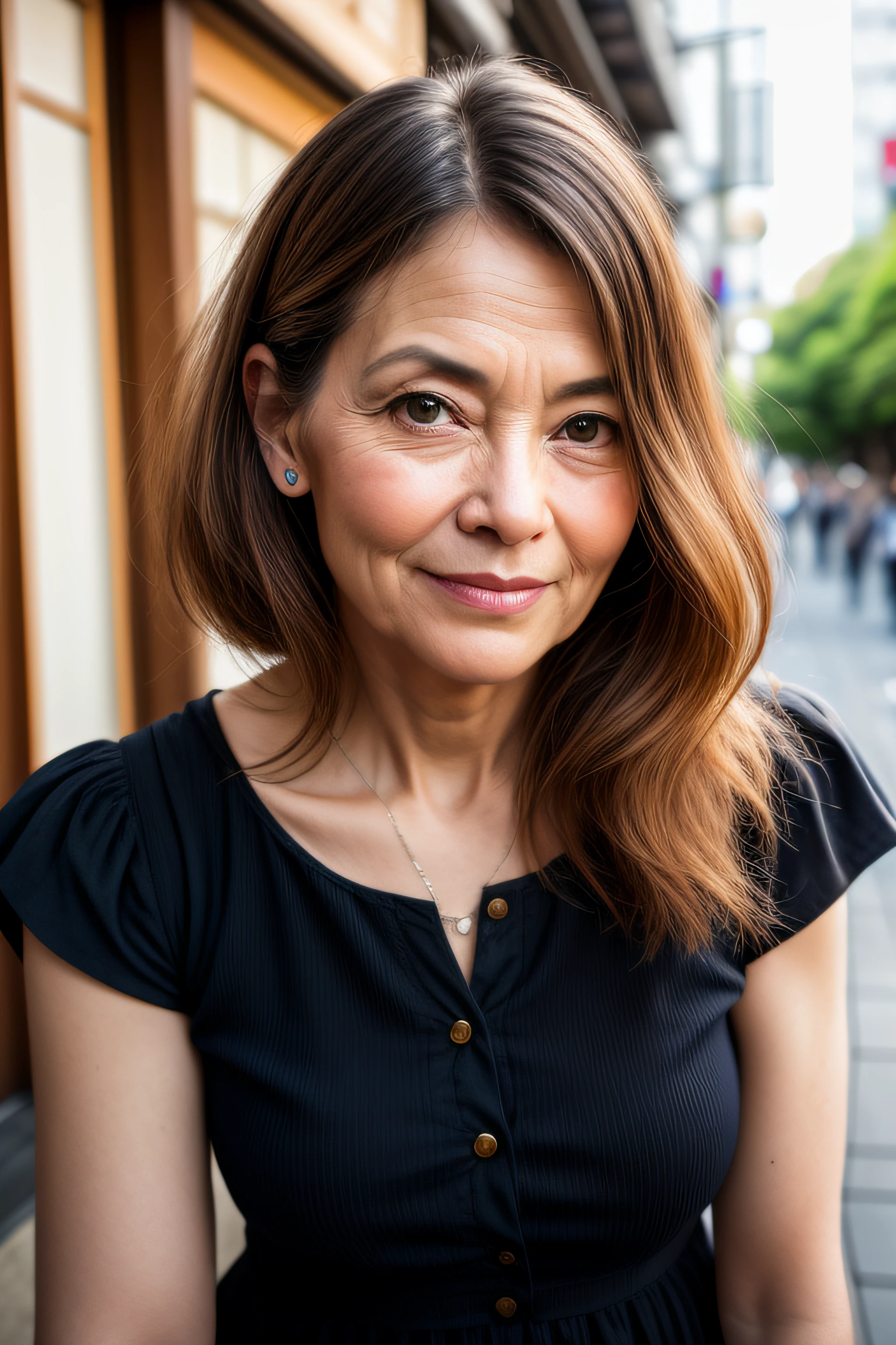 Beautiful fece((sixty years old))portrait photo of a female、Bewitching woman in Japan、Wrinkles、drooing eyes、thick lip、Narrow small eyes、awardwinning photo、top-quality、Canon 5D Mark II、filmg、professional photograpy、(richly colored:1.1)、Ultra-realistic and realistic texture、(natural soft light:1.1)、(Canon EF 85mm f / 1.4LはUSM)