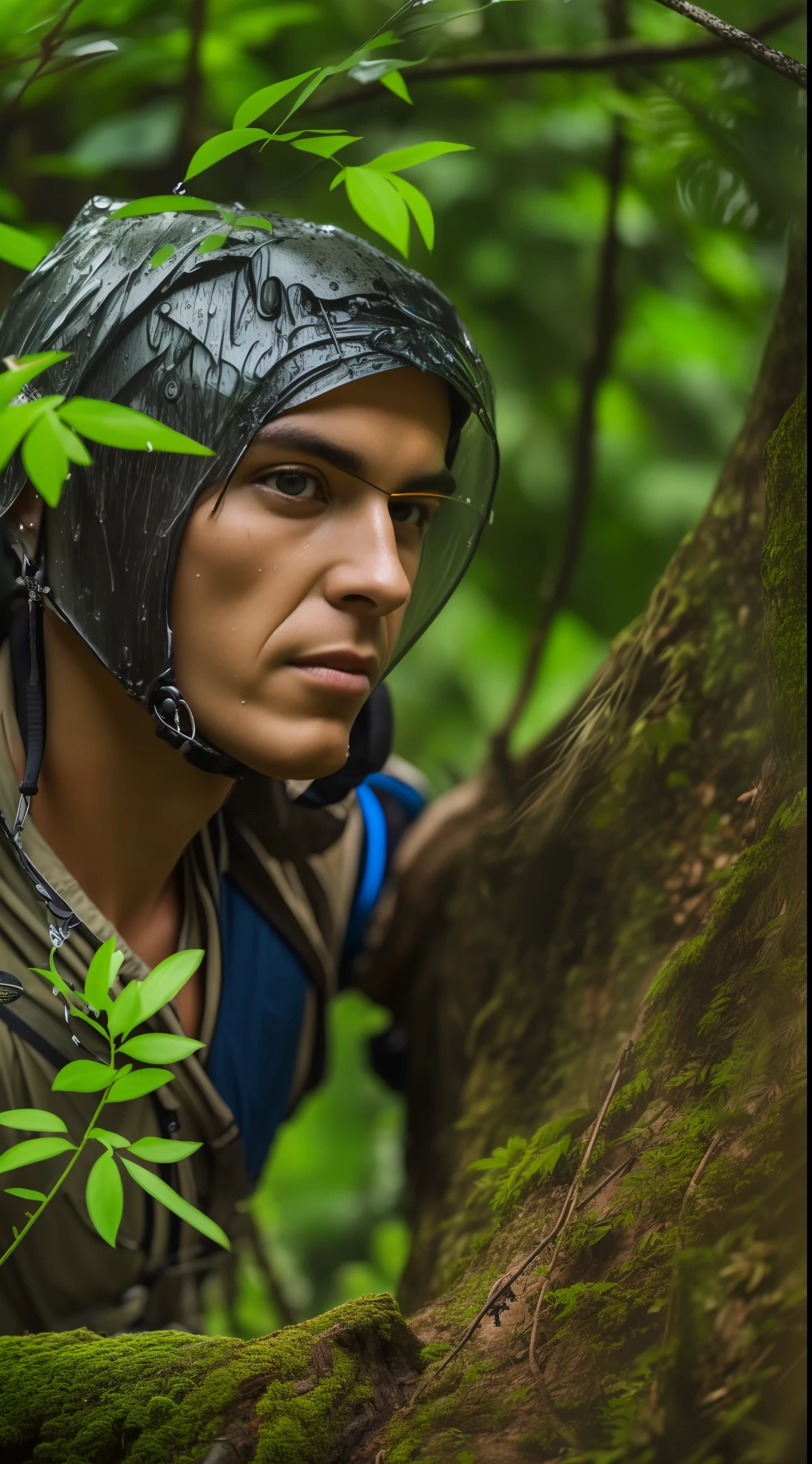 Beautiful close-up((adventurer)),jungles,oases,giant and wet trees，high qulity，tmasterpiece