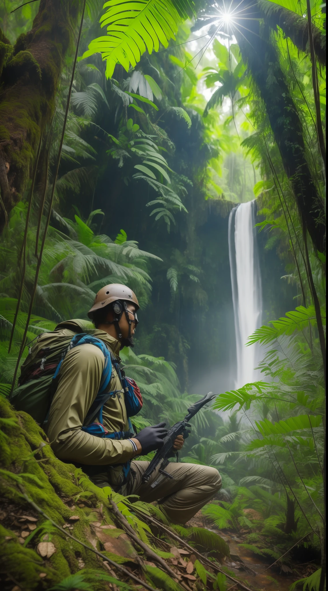 Beautiful close-up((adventurer)),jungles,oases,giant and wet trees,high qulity,tmasterpiece