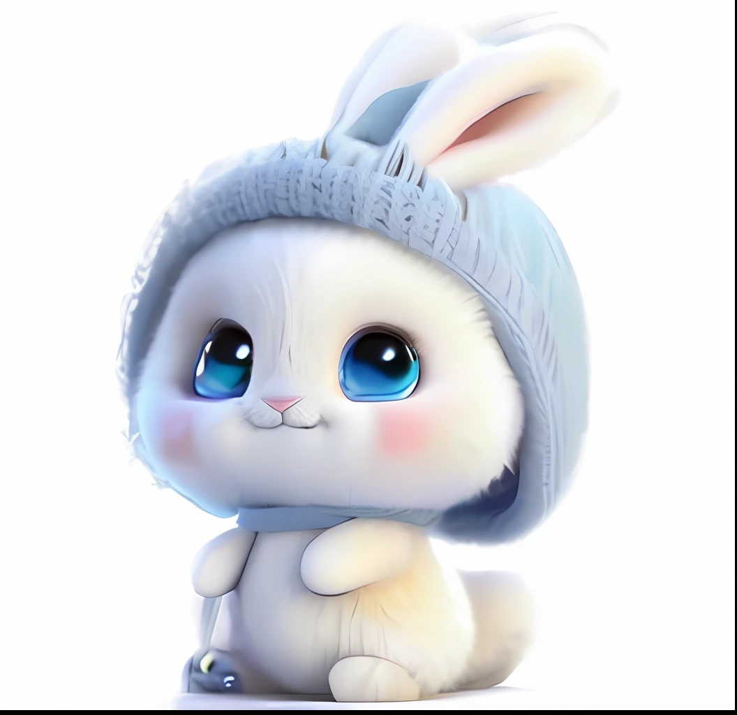 There is a white rabbit with blue eyes and a blue hat, cute anthropomorphic bunny, cute cute, cute character, adorable digital art, cute cute, Cute cartoon character, lovely digital painting, Super cute, cas, So cute, cute animal, super adorable, Cute cartoon, Cartoon Cute, anthropomorphic rabbit, cute cute