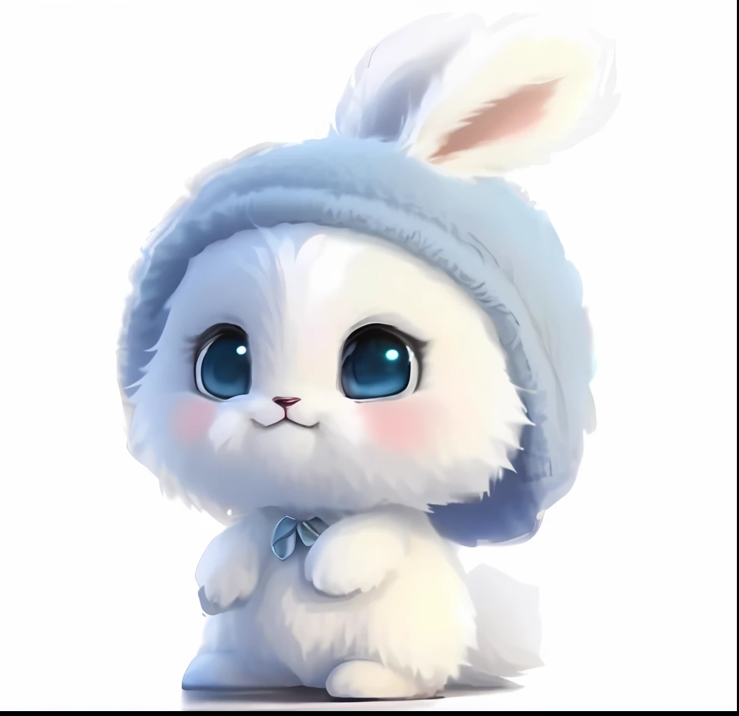 Close-up of a little white rabbit wearing a blue hat, cute anthropomorphic bunny, cute character, Cute cartoon character, anthropomorphic rabbit, cute cute, cute fumo plush bunny girl, telegraph stickers, edgBunny_Character, rabbit face only, Ruan cute vtuber, super cute and friendly, Cartoon Cute, adorable creature