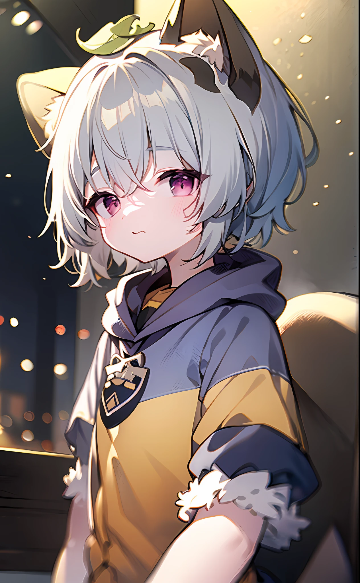Navy blue sleeves,Shota,Furry,Cute,Lovely,Orange fur,Gray hoodie,Gray shorts,warm lights,Daytime,fantastic shadow sunshine