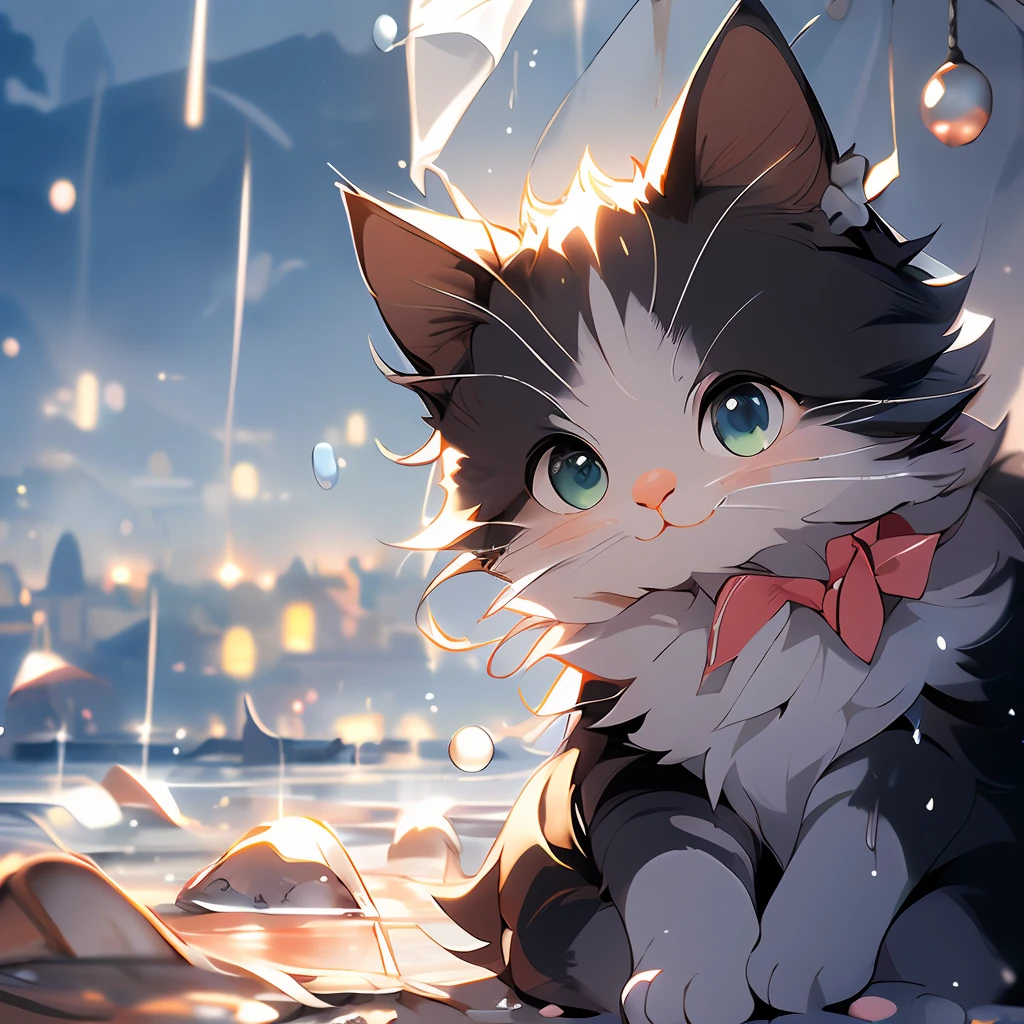 ,(Masterpiece:1.2, High quality),
No Man, cat, :3, Animal focus, Animal, Random background, view the viewer, Crying, Touched，Soft lines，Soft light，Unhappy，lonely，Traces of rain，Wait for the rain to stop，soft filter，Background bokeh