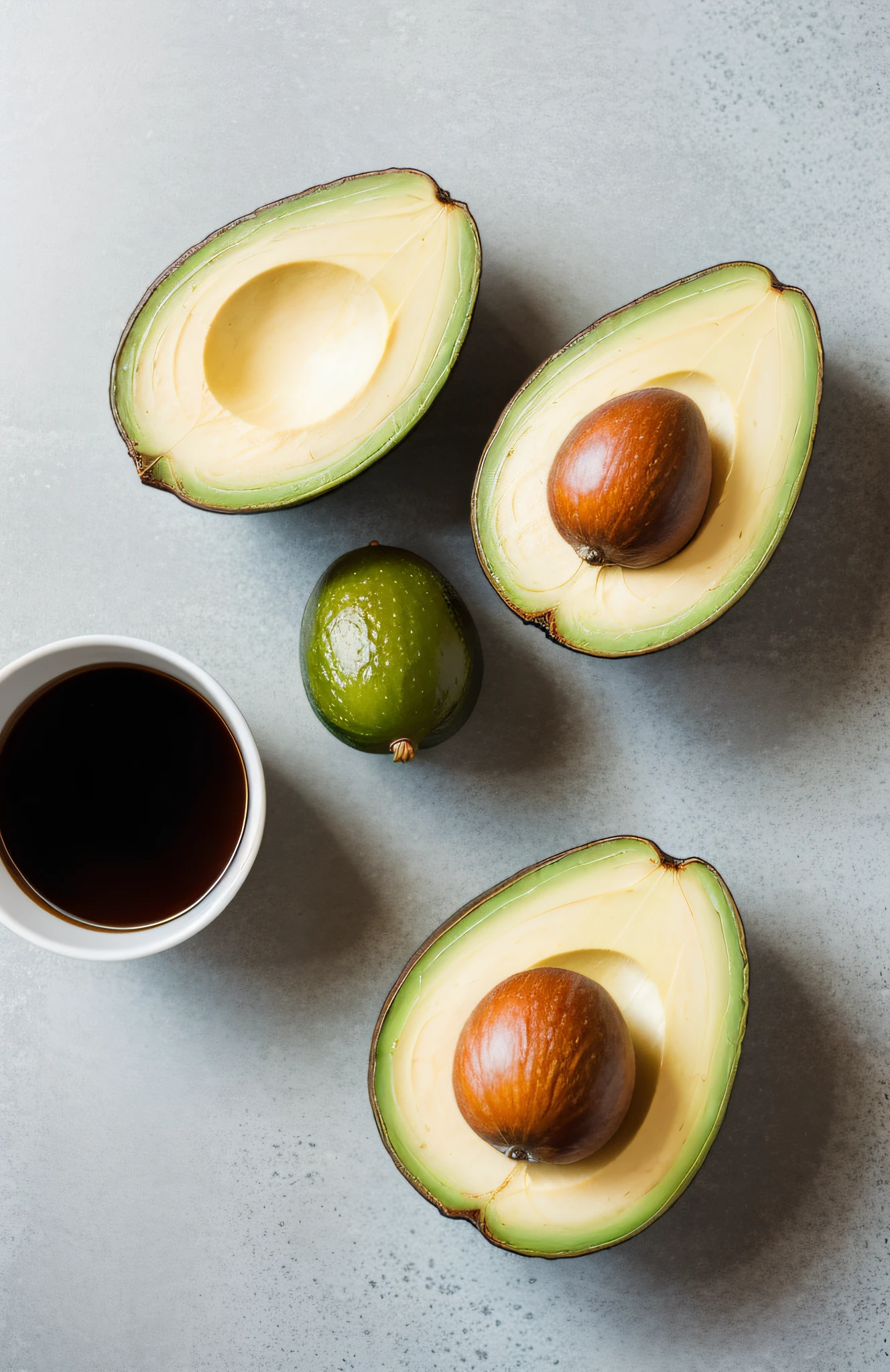 "In a clean and pristine kitchen environment, witness the allure of avocado come to life in this stunning photograph. The minimalist setup complements the avocado's natural elegance, making it a centerpiece of culinary delight."