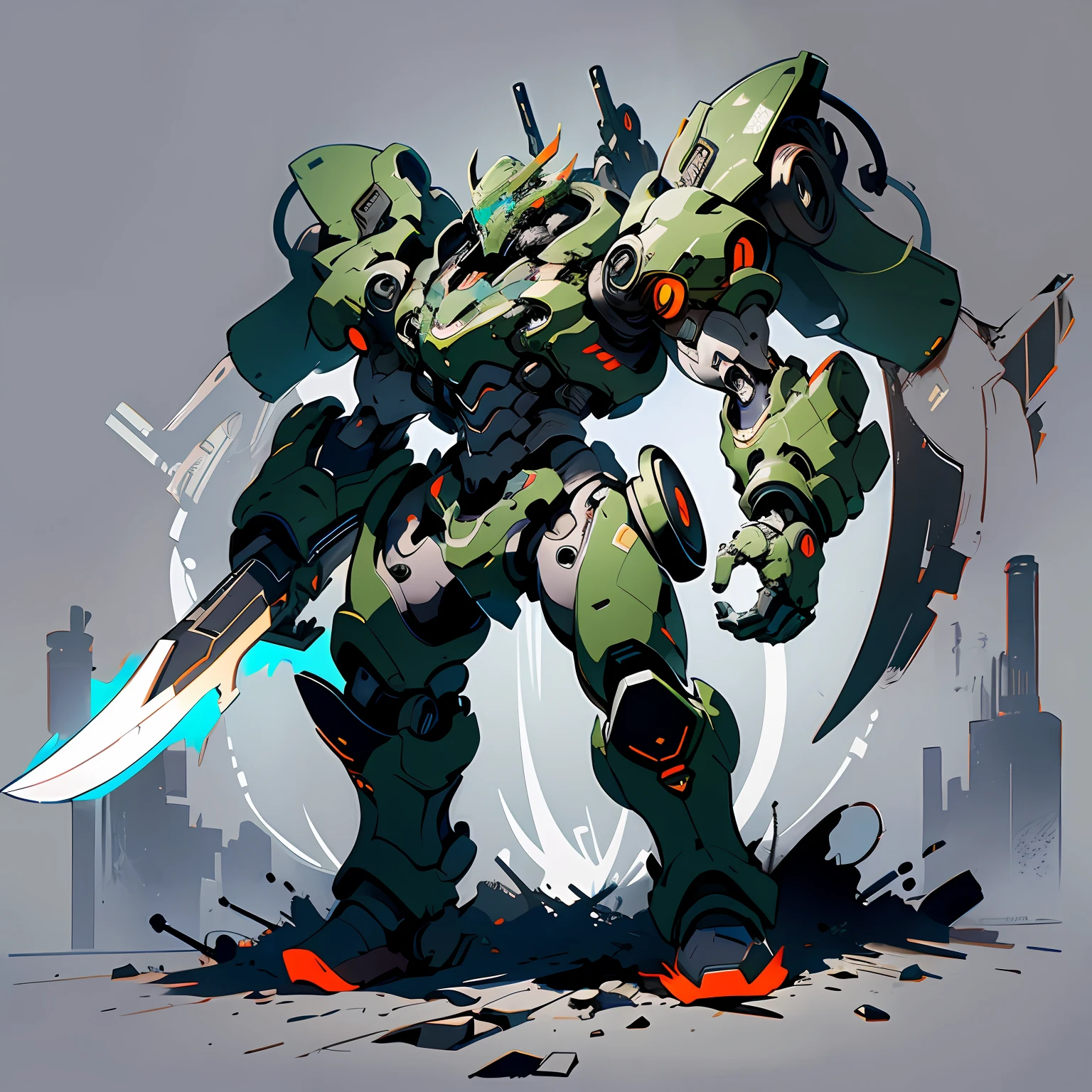 1 Dragon in a mech suit, Glowing eyes, camo, holding weapons,Concept art running on the battlefield Ink art, Flat color, High contrast, Fashion absurdity, Best Quality, negative space,Full body,without background,no shadows