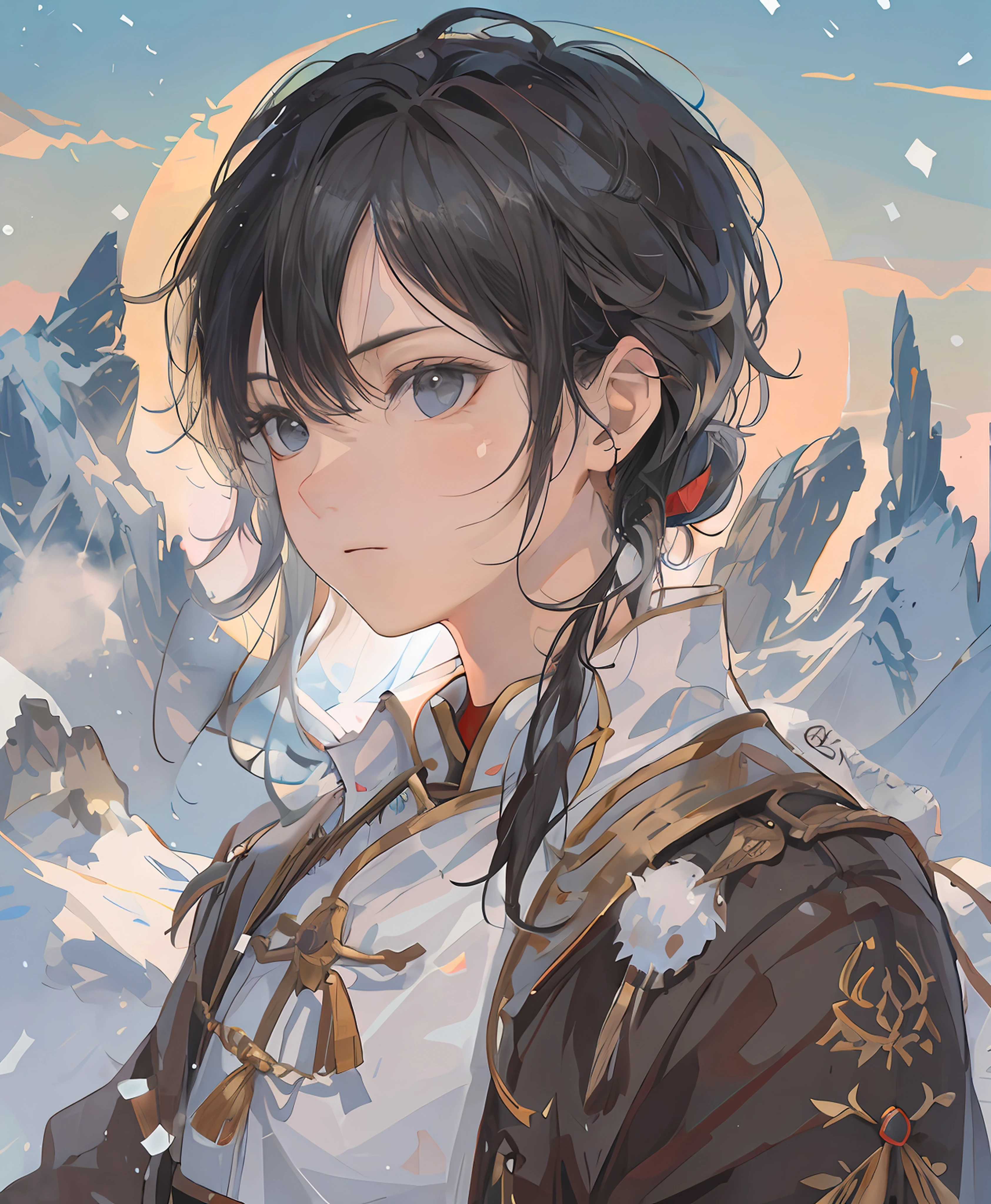 Cold teenager,Black eyes,Smooth lines,quadratic element,shoun,