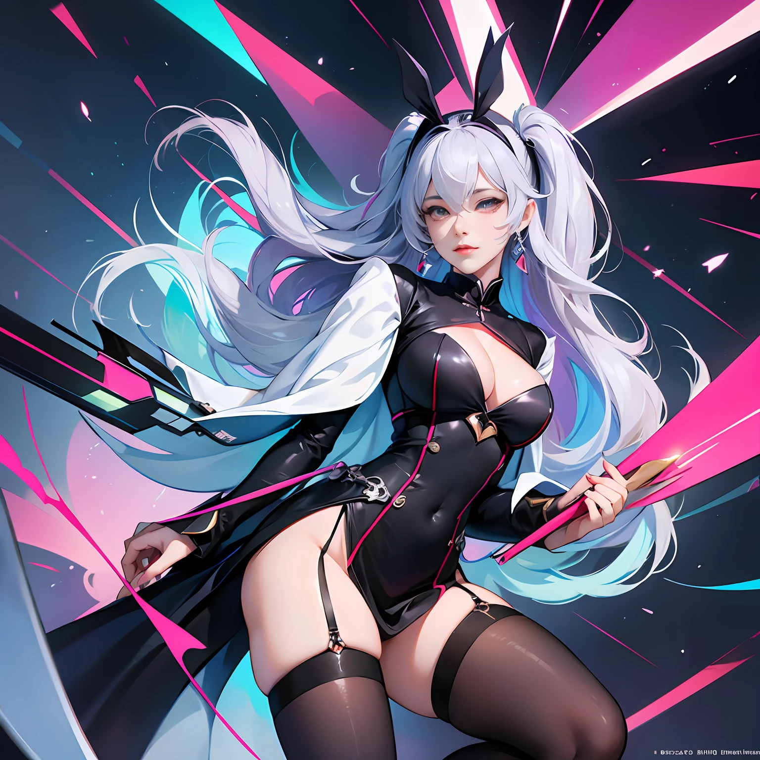 Highest image quality,Master quality,Kafka of the Honkai Planet Railway,huge tit,deep v big breasts,black lence stockings,Charming