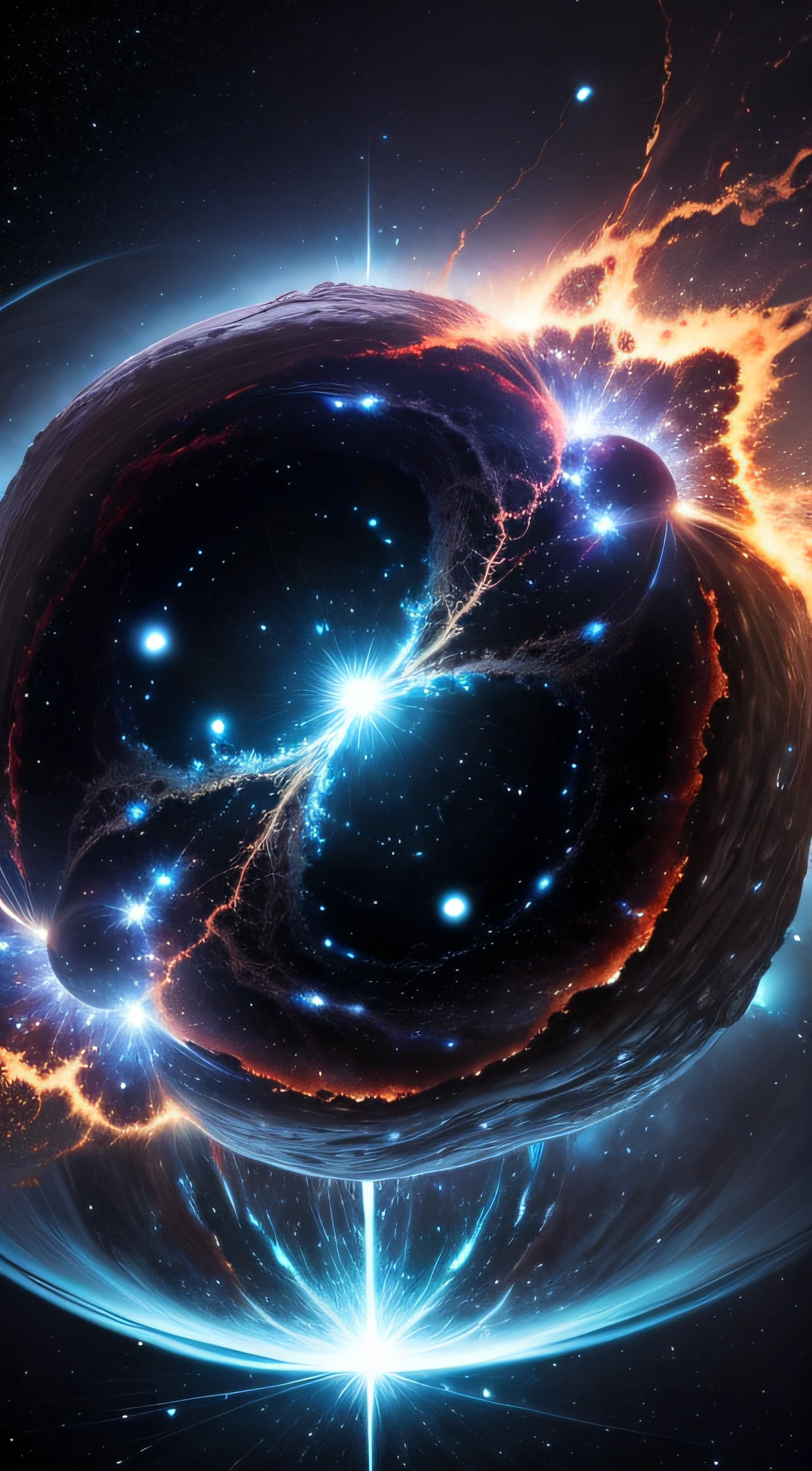 world tree，Star ring，the boundless universe，Endless galaxies，Dangerous black holes，Exploding supernova，Floating stellar nebula，Negative dark mode，eerie --auto