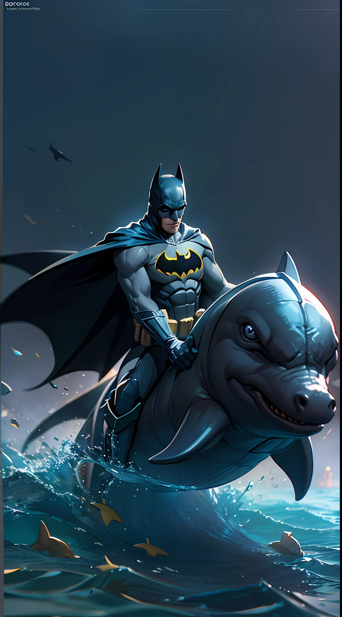 batman riding dolphin. octane render, unreal engine, highly detailed, intricate