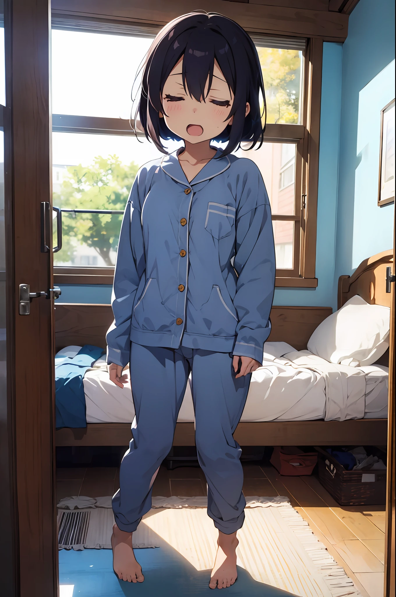 masutepiece, Best Quality, Ultra-detailed,(Lori),sel anime, ,anime moe art style,animated style illustration, (Beautiful eyes), ((Cute)), Cute, (lovely),, , Shiny skin, ,超A high resolution,
1 girl,(((Full body))),,Girl sleeping with her legs spread wide,(((Close eyes))), Pajamas,Clothes are disheveled,Open mouth,on the beds
